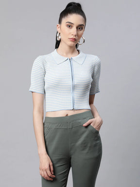 Women Striped Slim Fit Cropped Casual Top