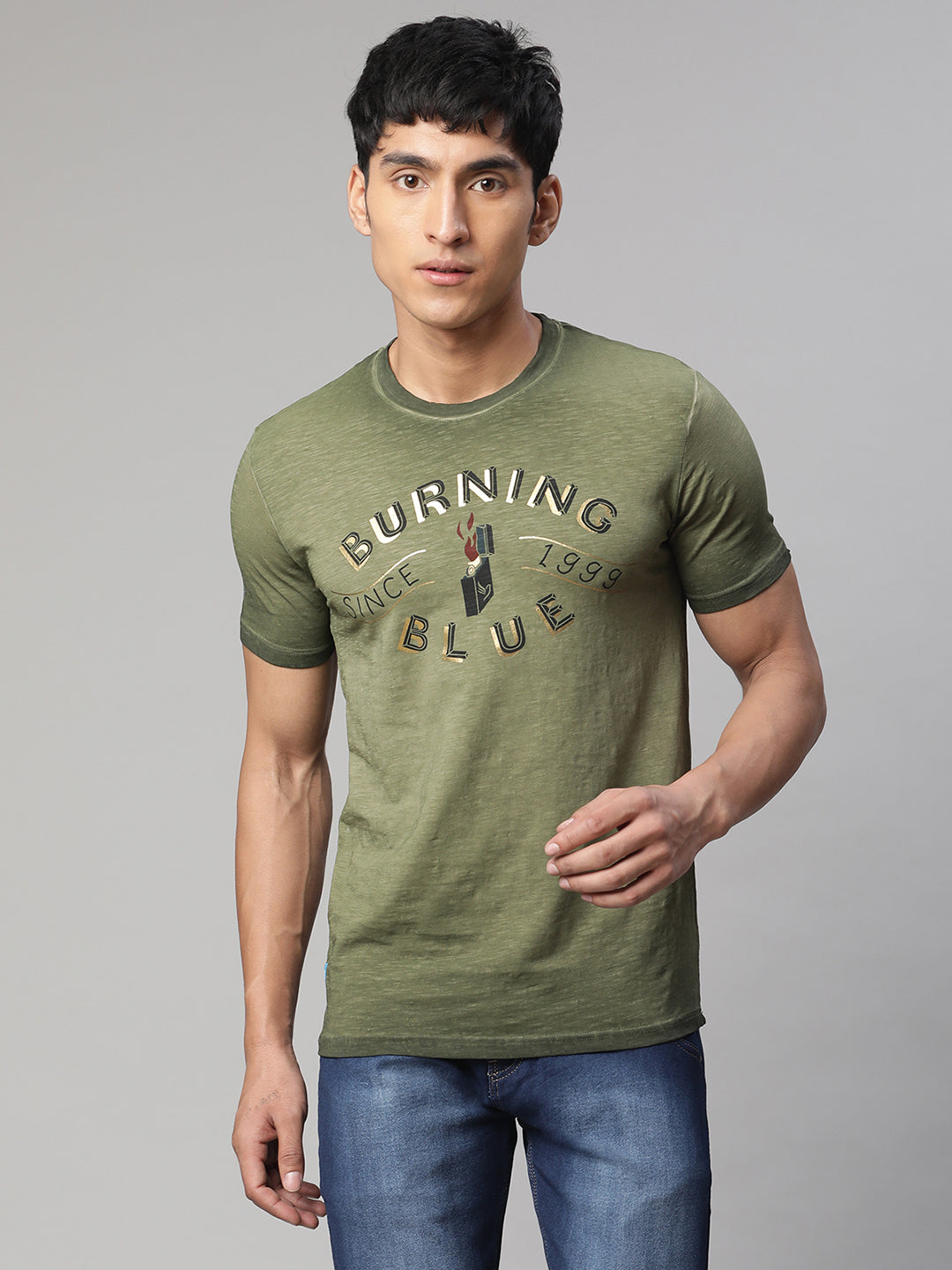 Men Khaki Green Alpha Printed T-Shirt - Global Republic