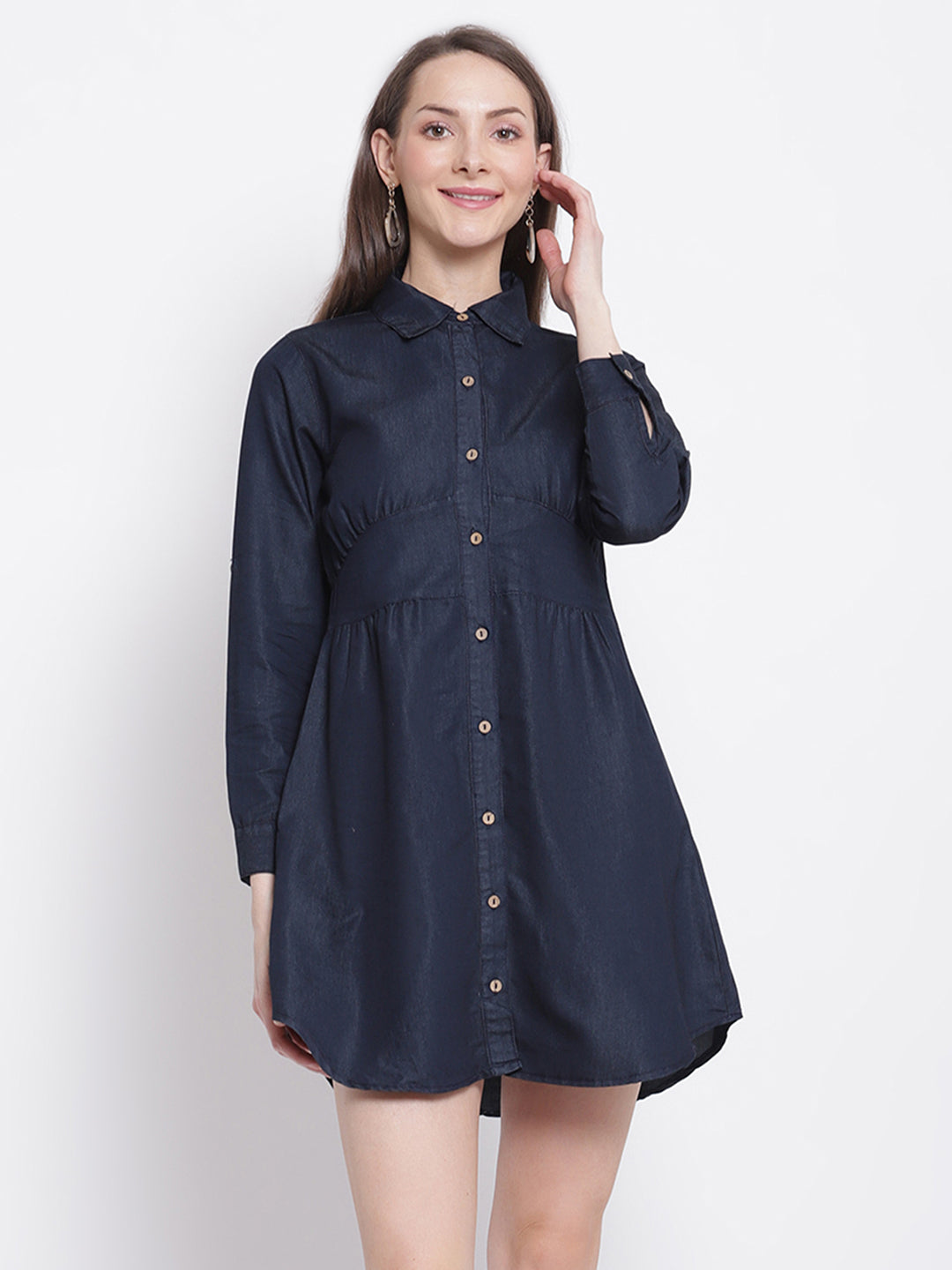 women dark blue deniumoo solid denim dress