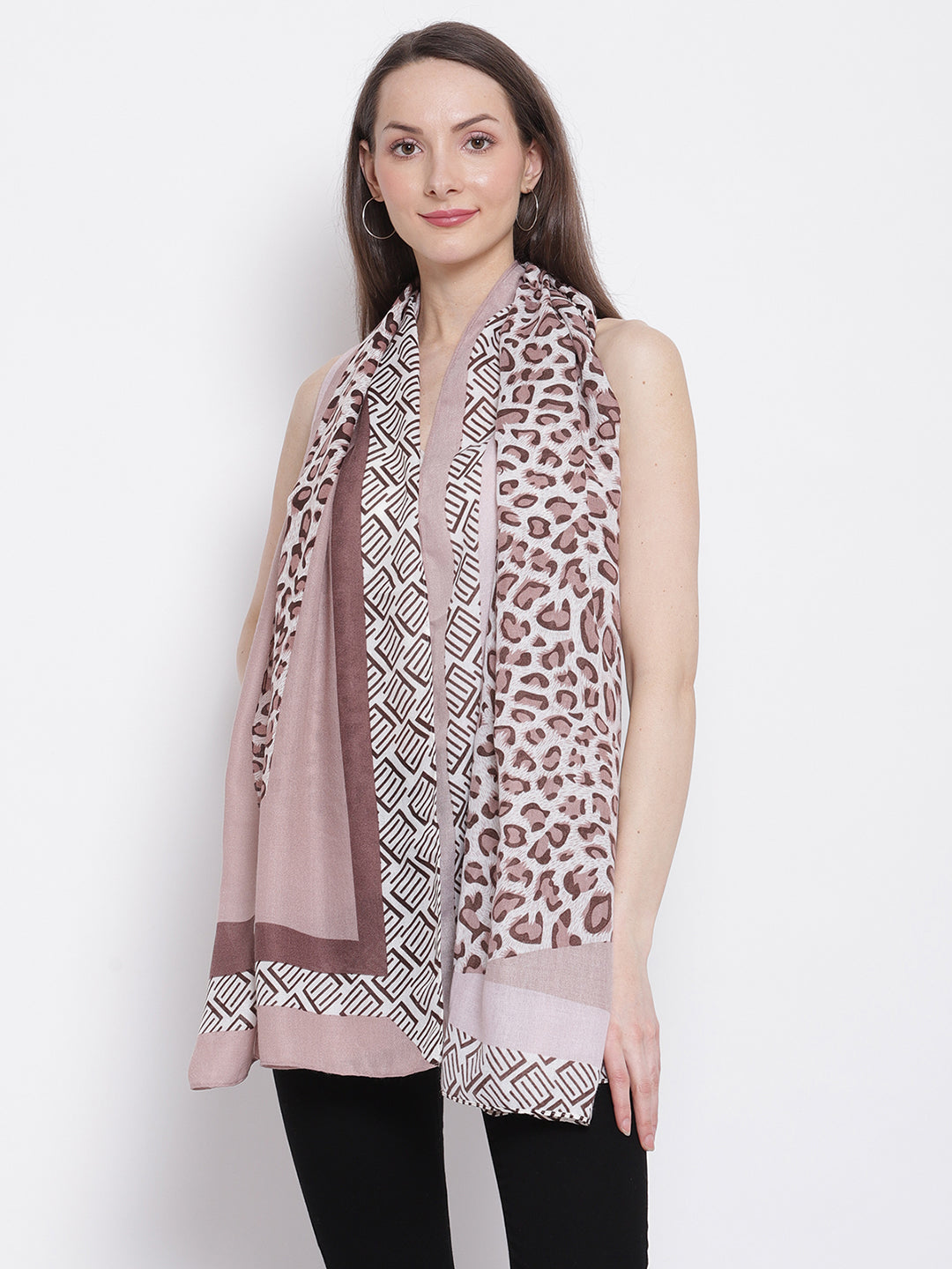 Women White & Brown Scrafty Animal Print Scraf - Global Republic
