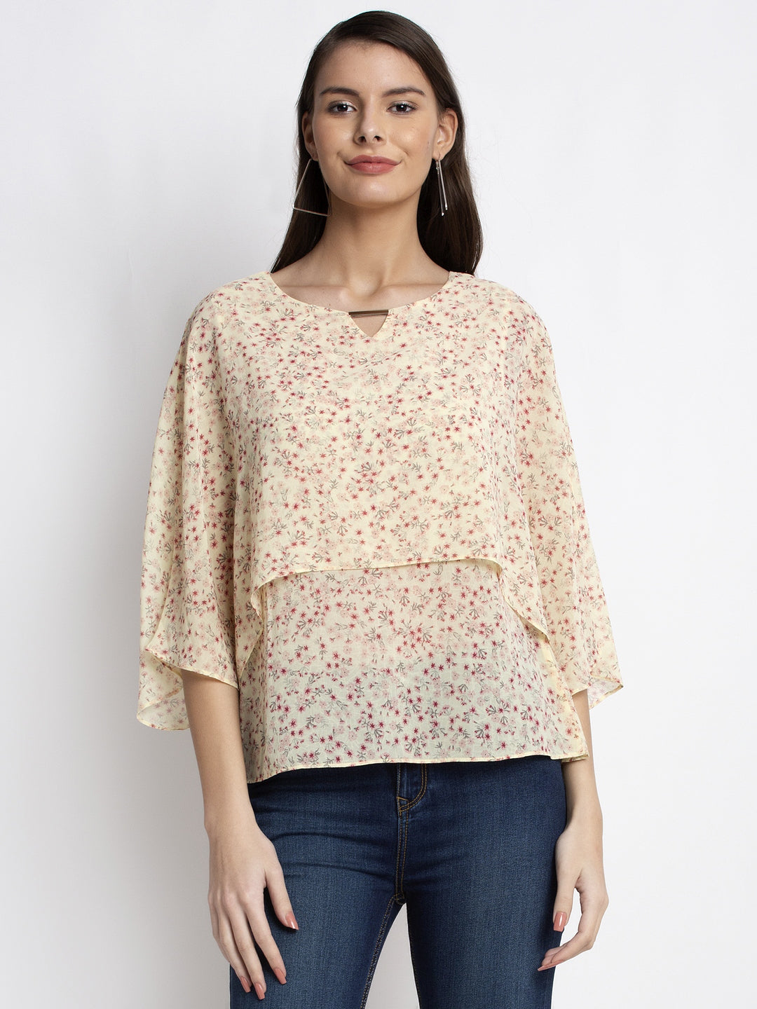 Women Beige Floral Printed Top