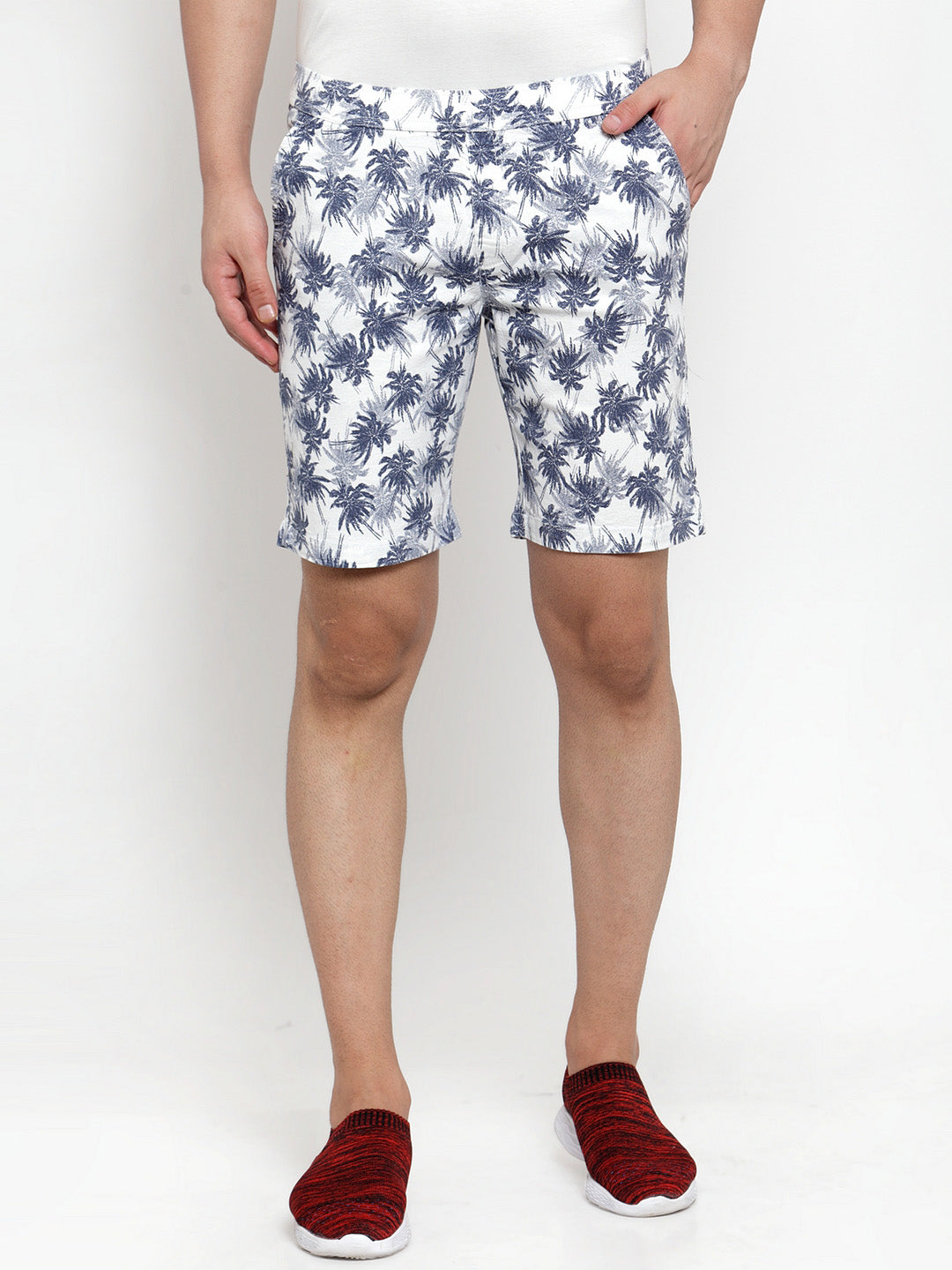 Mens Printed White And Plain Navy Blue Combo Of 2 Shorts
