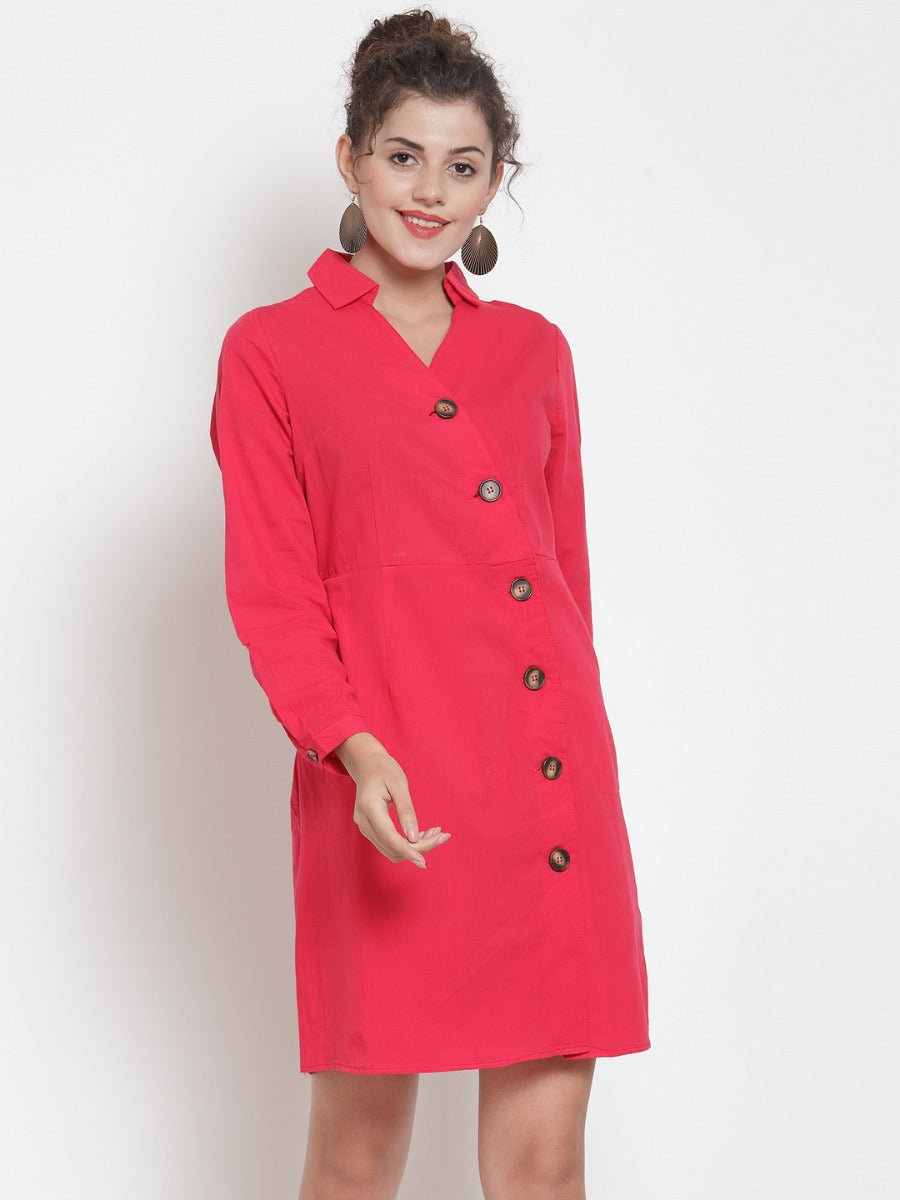 Women Straight Fit Red Collared Tunic
