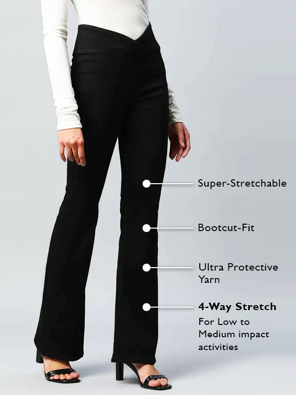 Black V-shape Waist Denim Bootcut Jegging