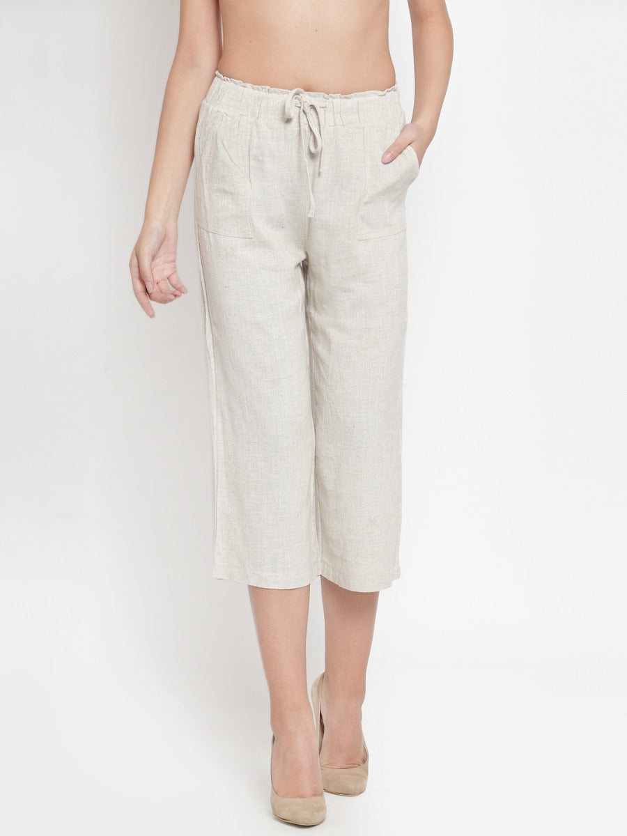 Natural Beige Solid Relaxed Fit Lower - Global Republic