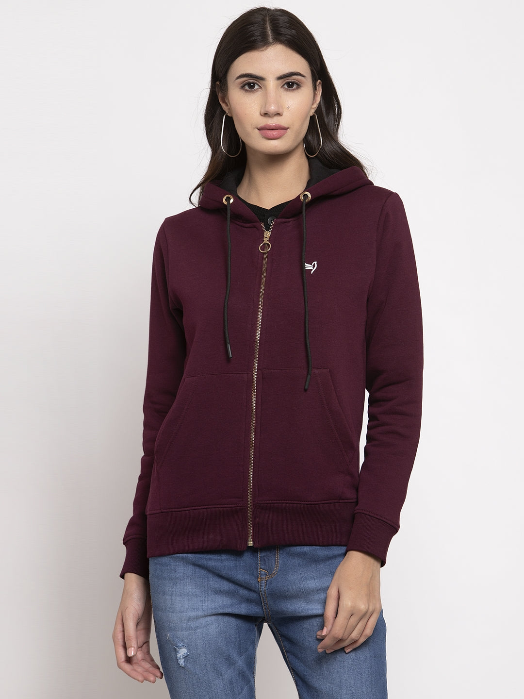 Maroon Solid Cotton Blend Sweatshirt - Global Republic