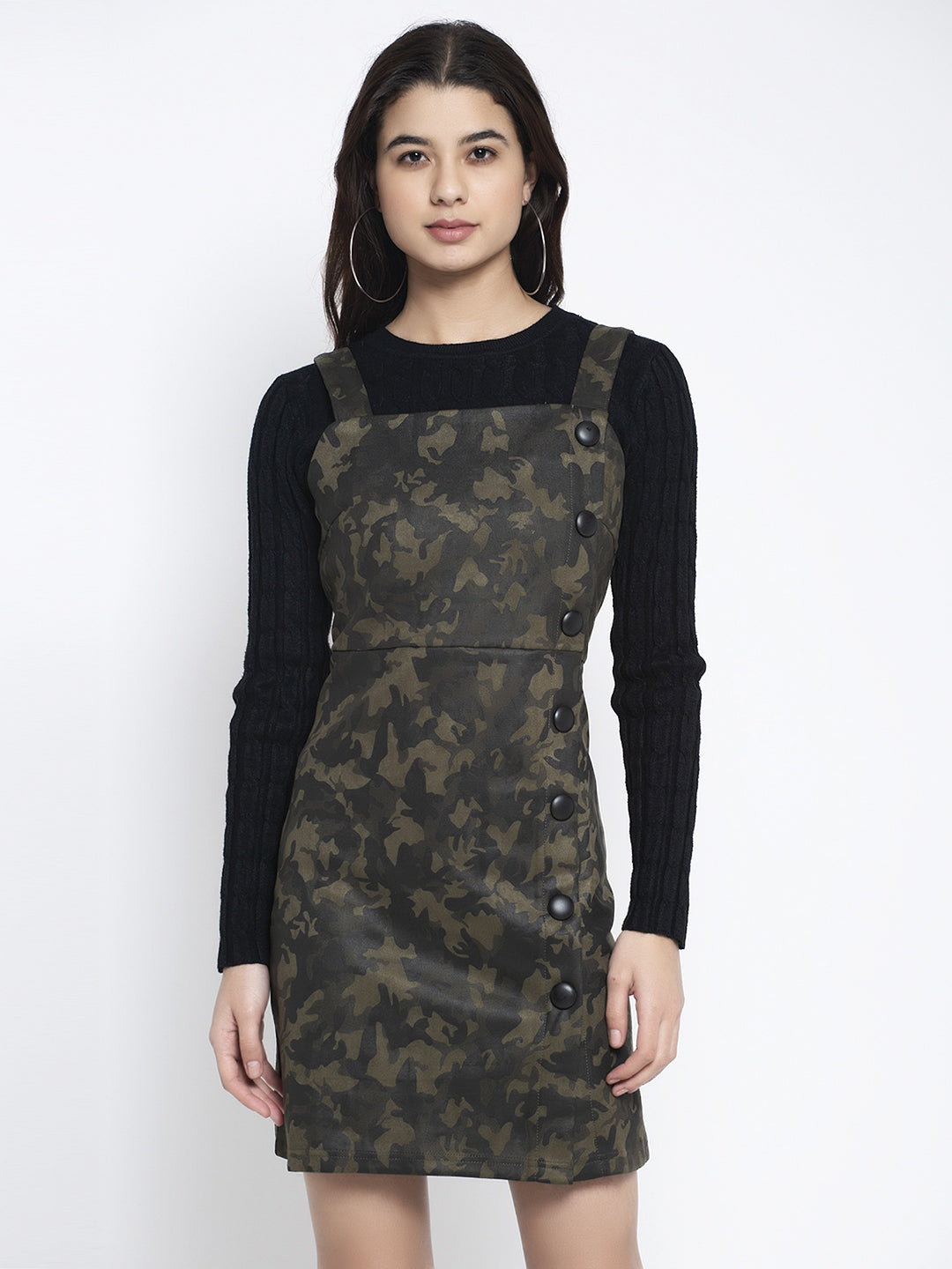 Women Green Shoulder Strap Printed Dungaree