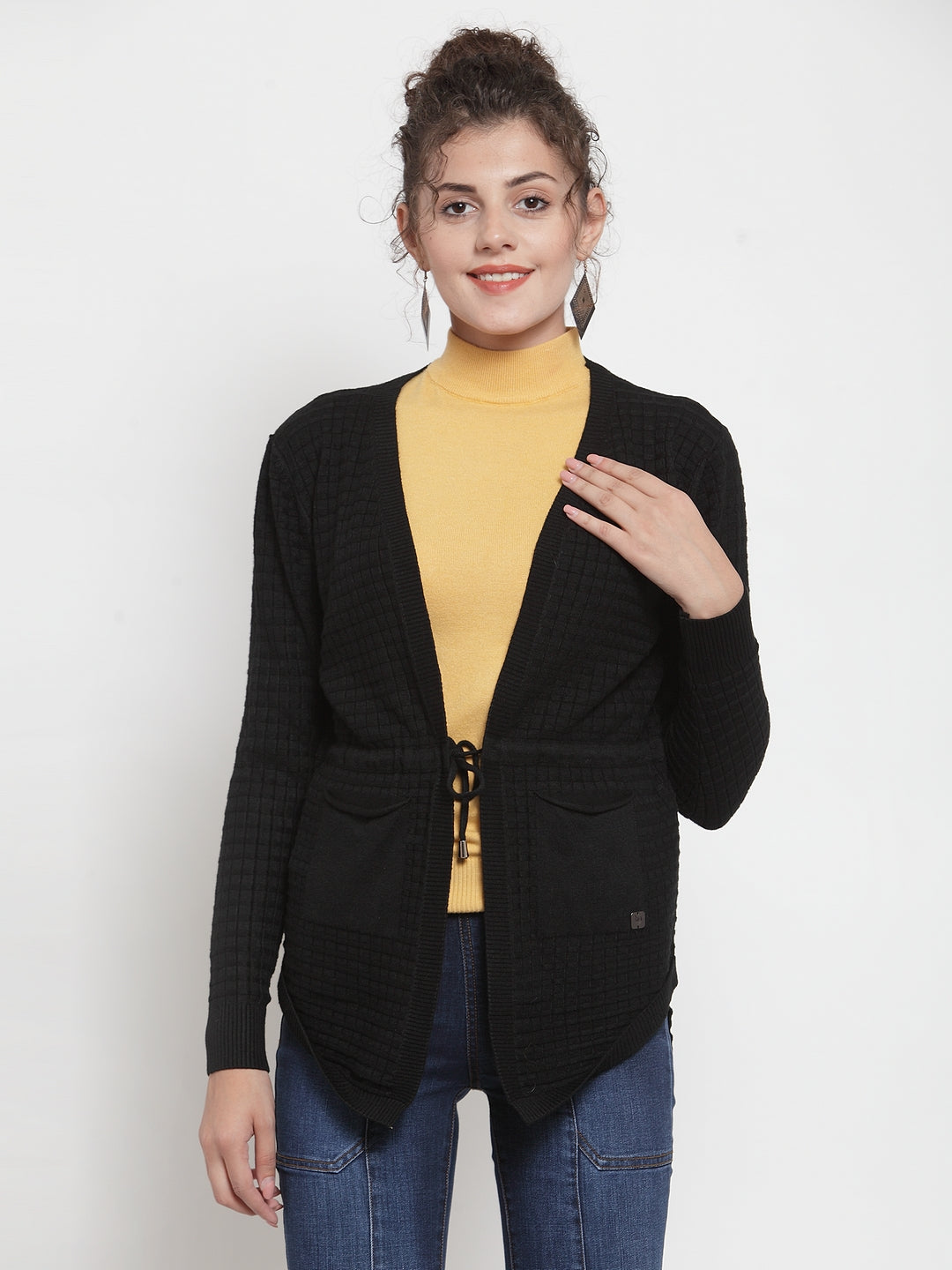 Women Black Long Sleeves Solid Shrug