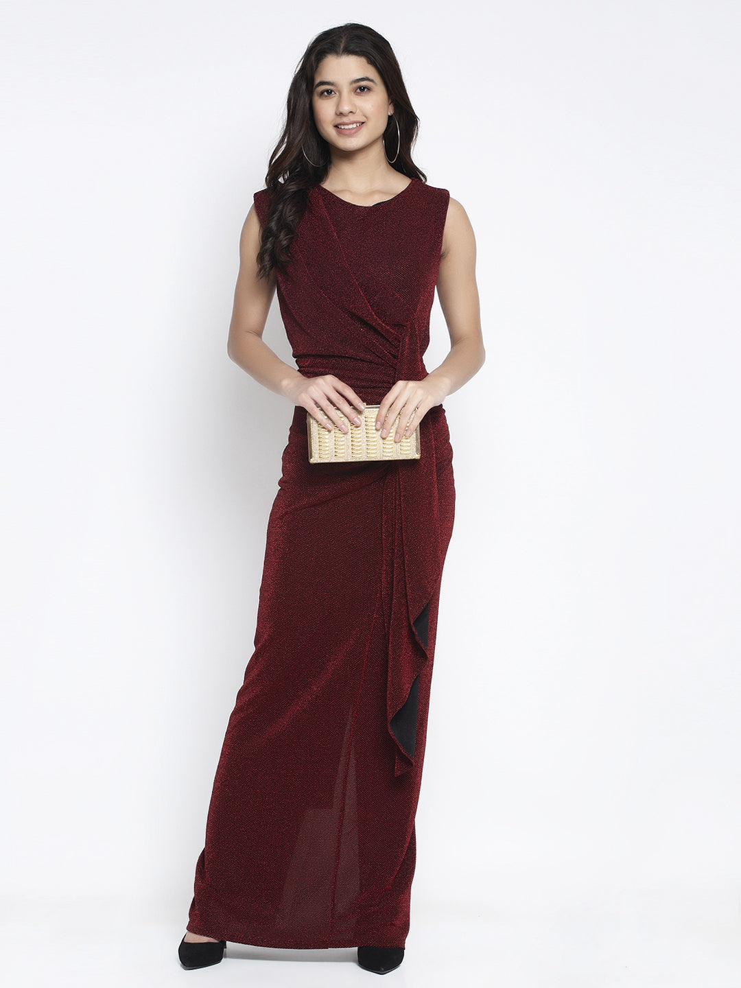 Women Maroon Round Neck Solid Dress