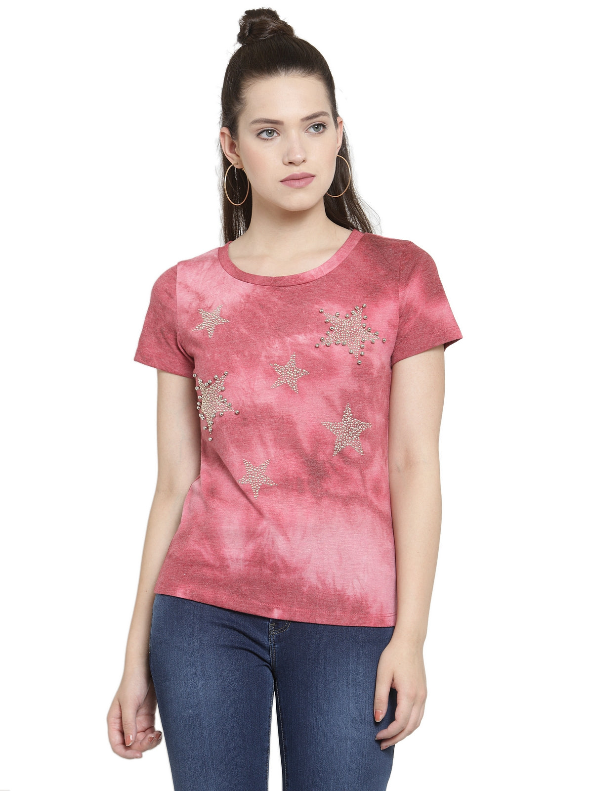Women Pink Round Neck Regular Fit T-Shirts