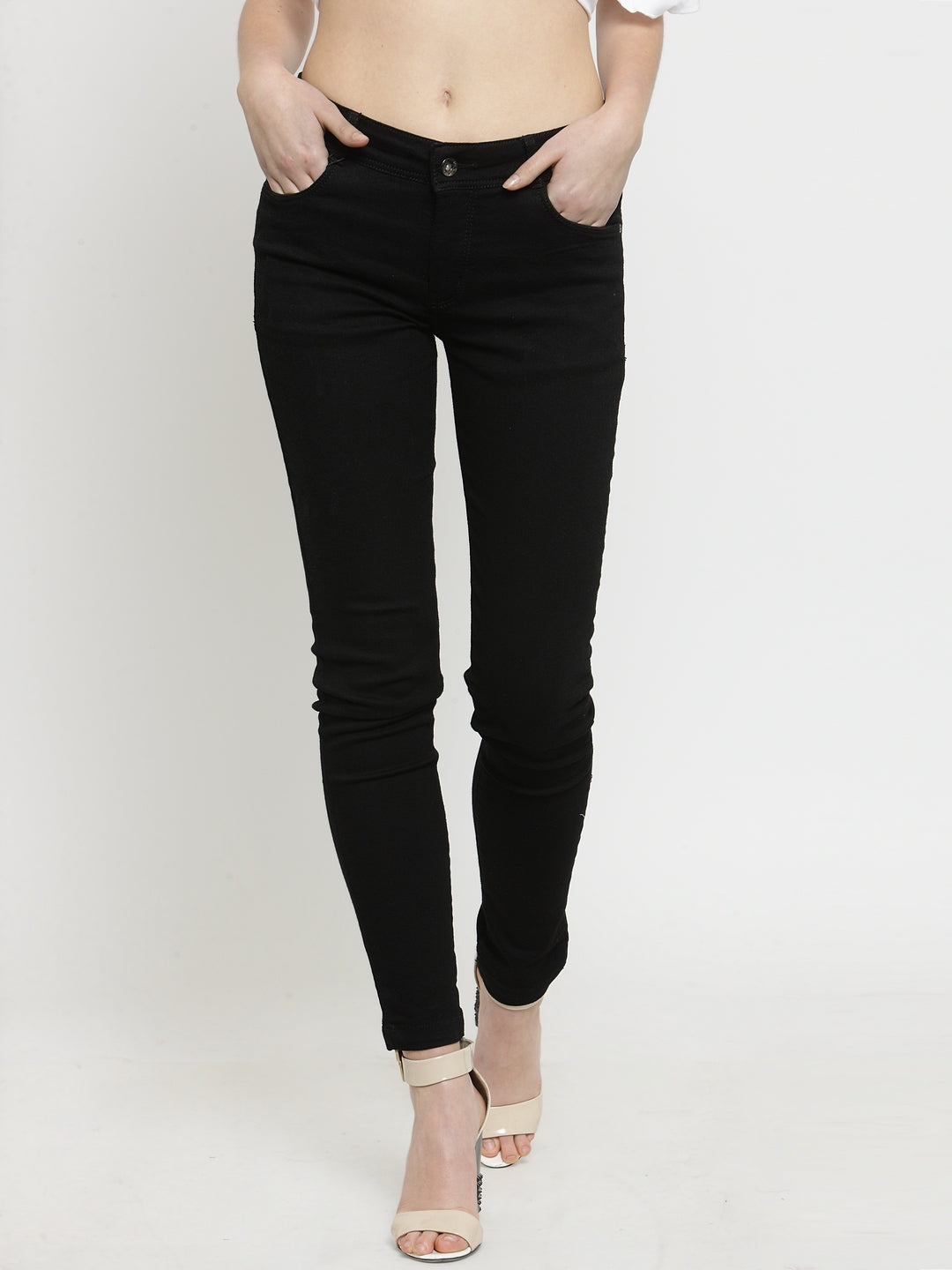 Women Black Solid Jeans - Global Republic