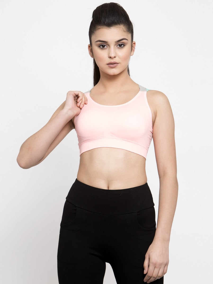 Global Republic U/G Sports Bra With Polyster Fabric And Peach Color