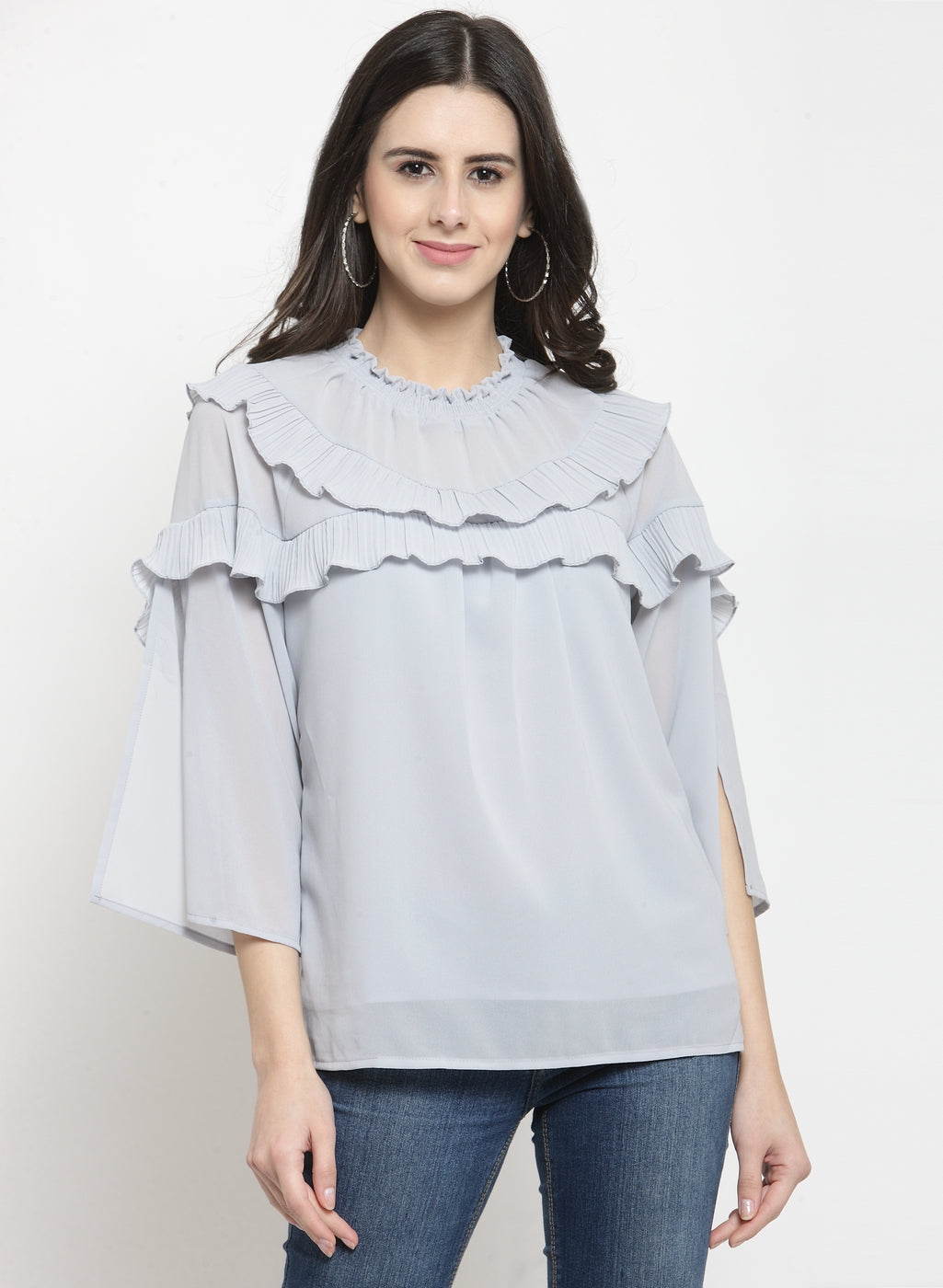 Women Solid Grey Round Neck Top