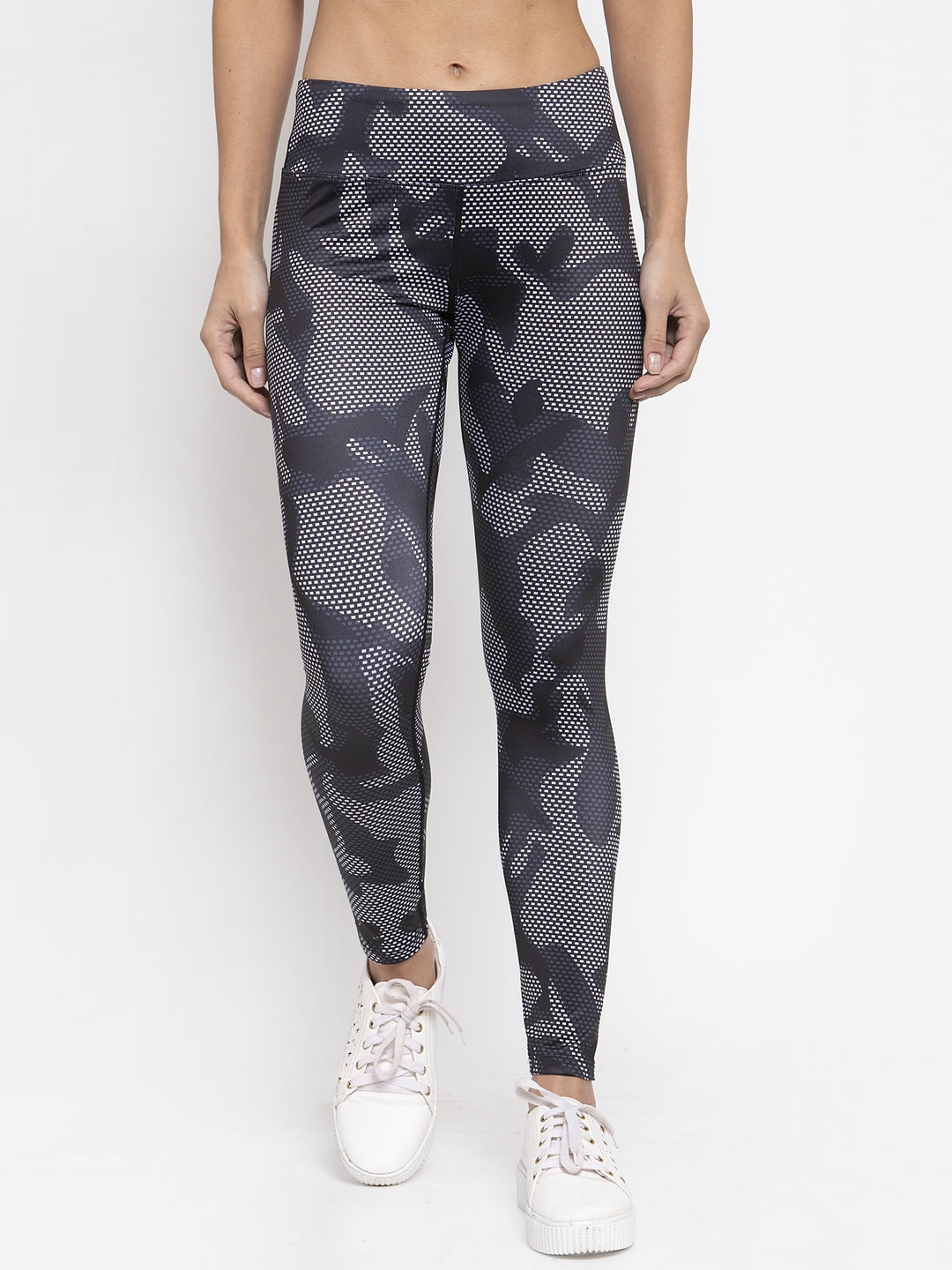 Women Grey Camo Printed Dri Fit Tights