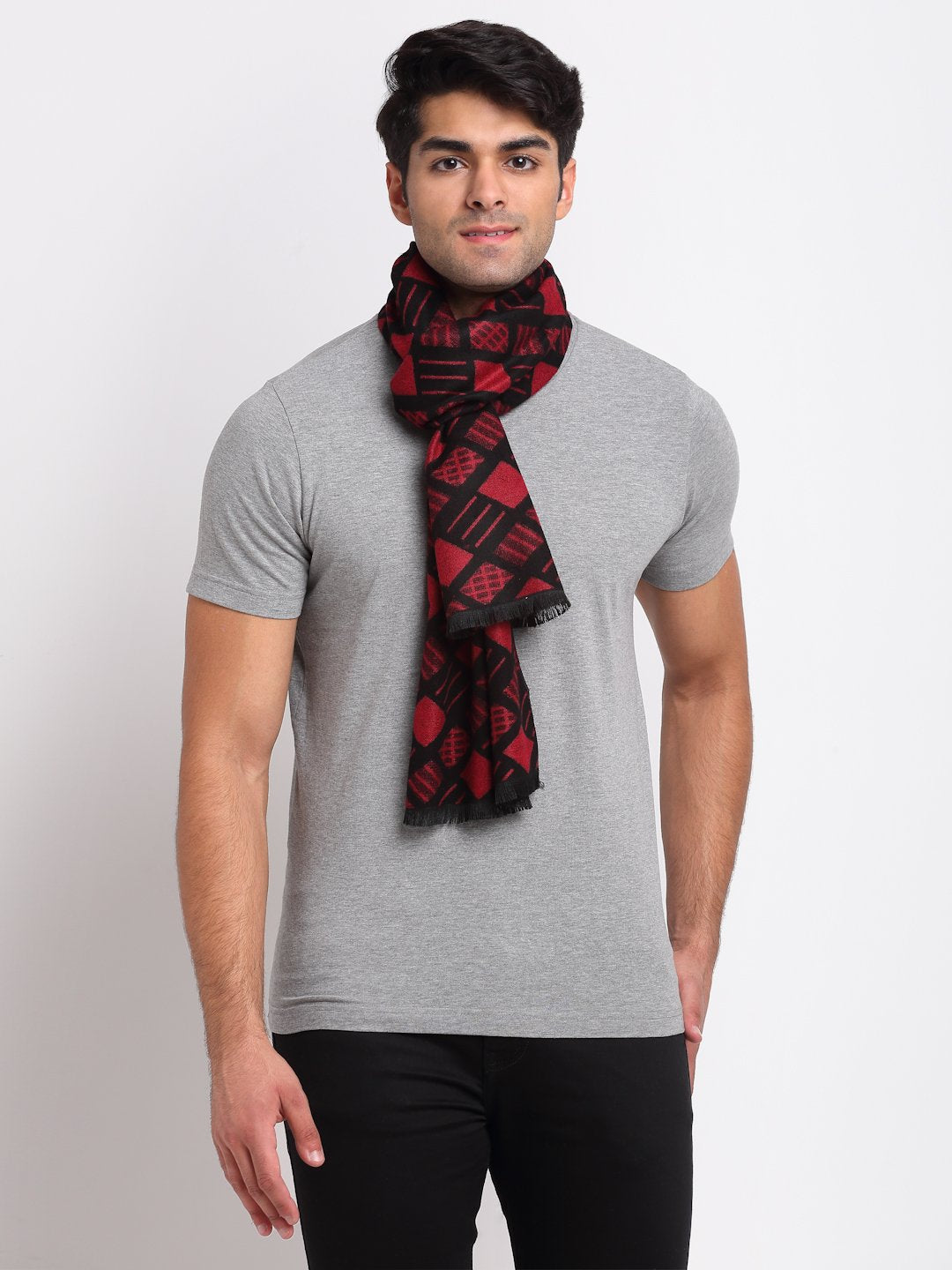 Men Maroon Woolen Printed Muffler