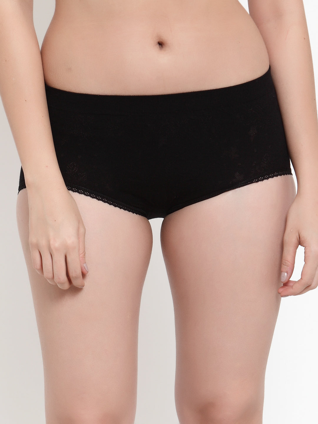 Women Black Cotton Viscose Lycra Solid Briefs - Global Republic