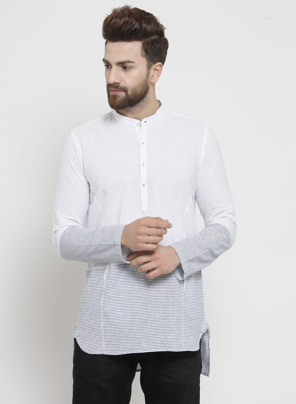 Men'S Print Blocking Kurta Style Shirt