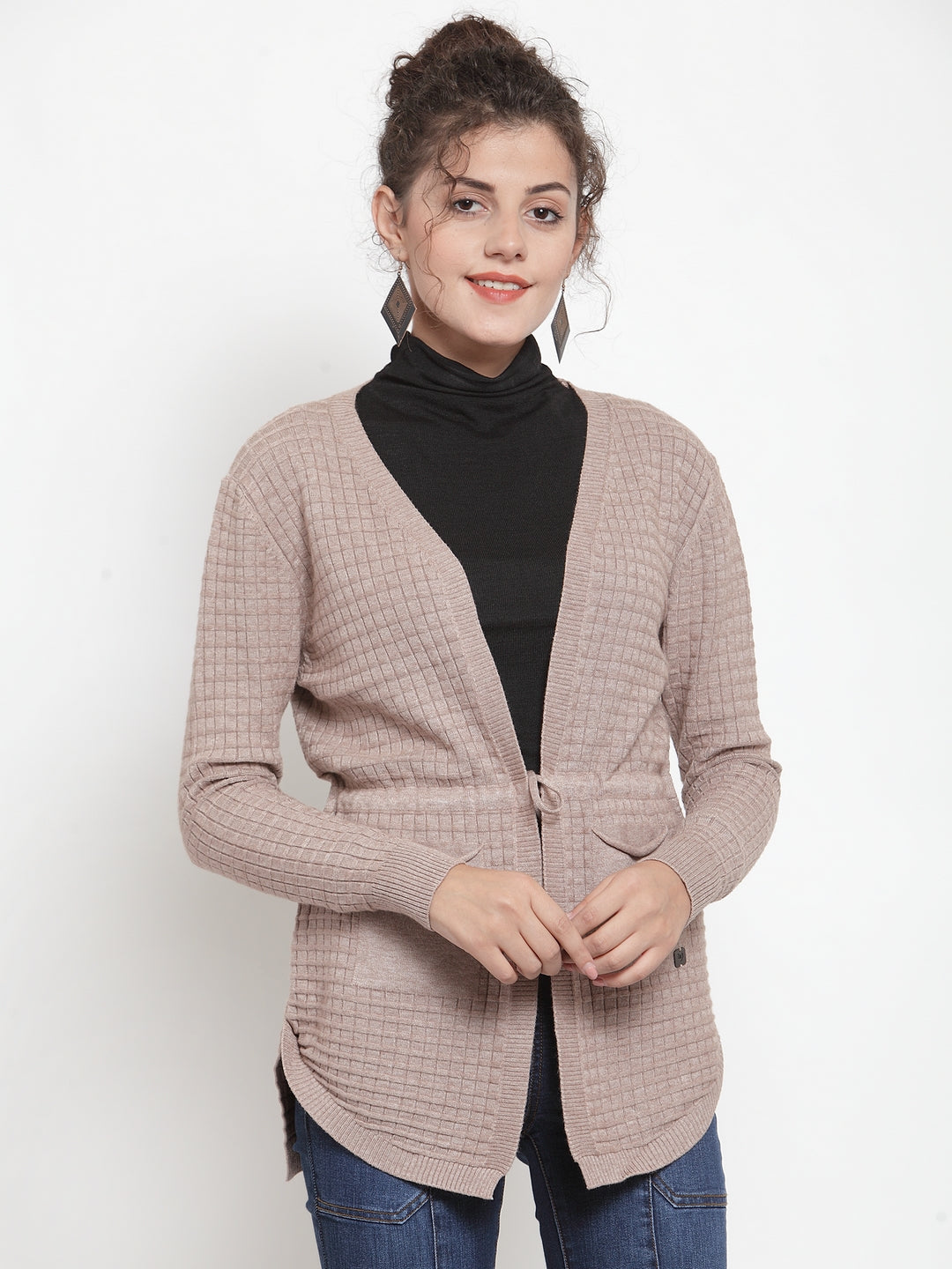 Women Khaki Long Sleeves Solid Shrug