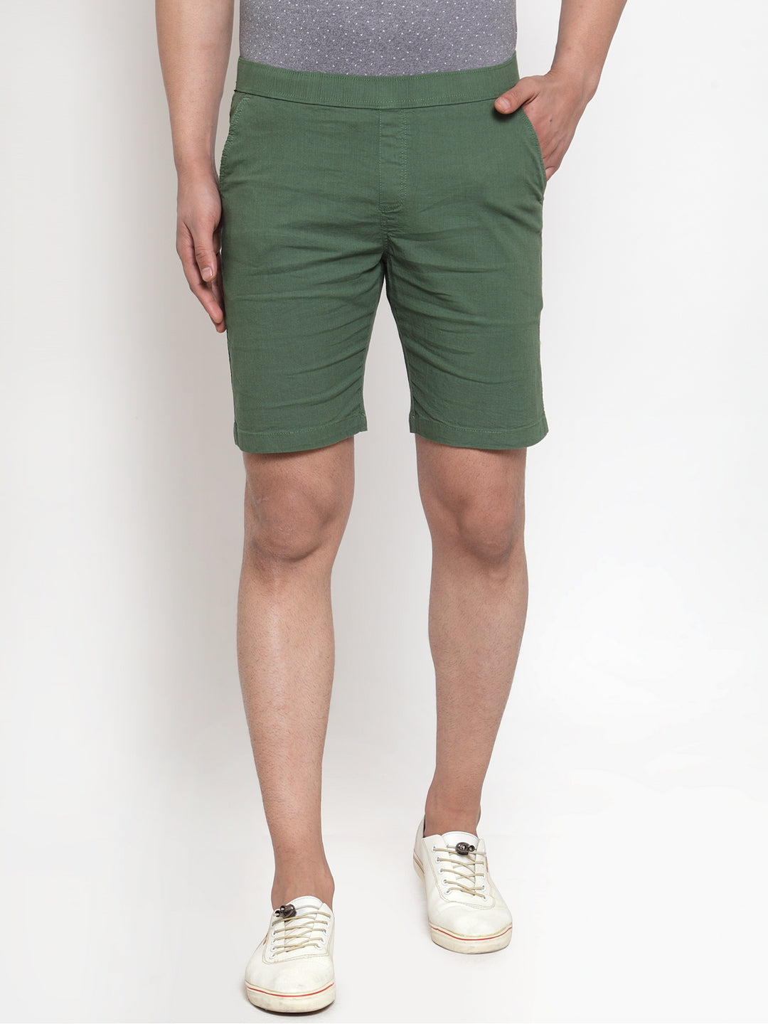 Mens Green Cotton Linen Shorts