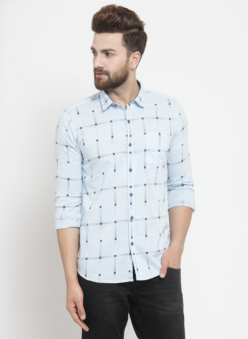 Men Printed Light Blue Shirt