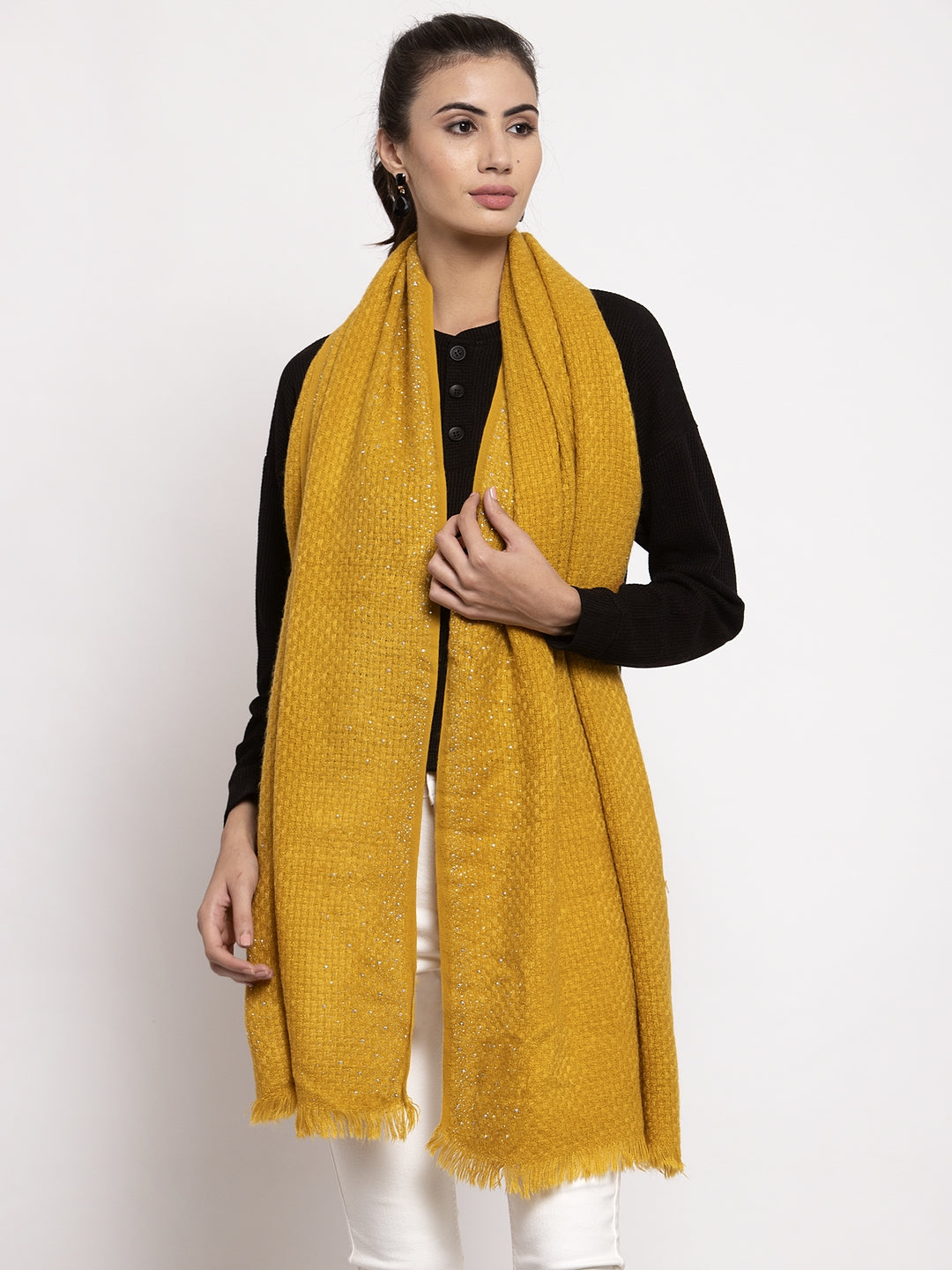 Women Mustard Solid Stole (78X21)