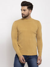 Men Khaki Solid Turtle Neck Pullover