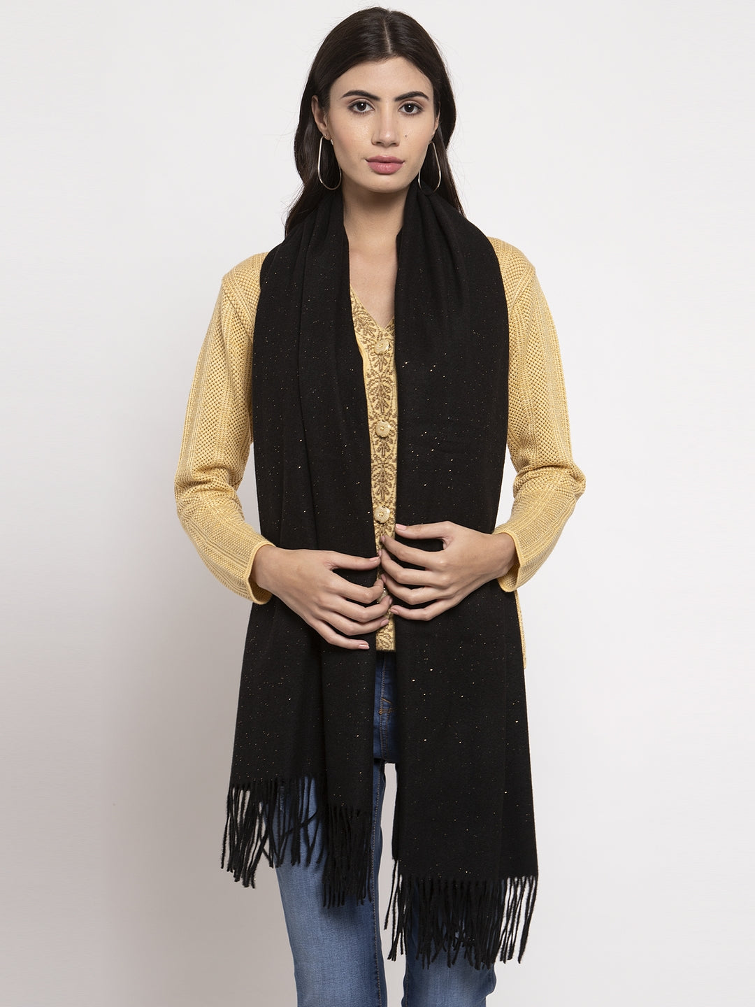 Women Black Solid Stole - Global Republic