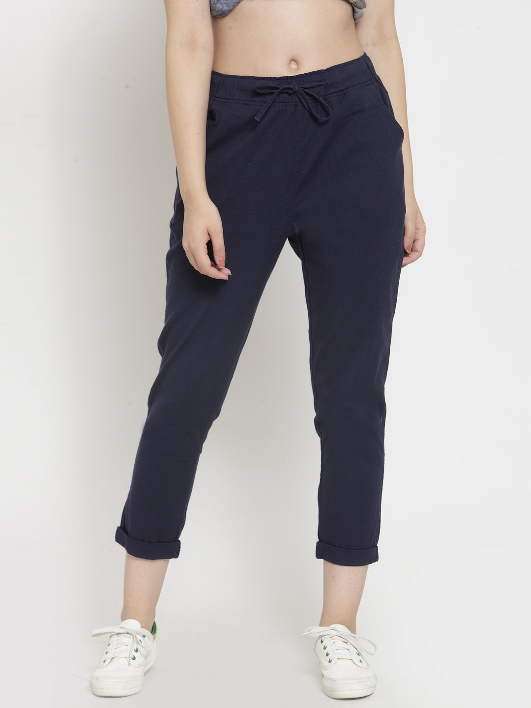 Navy Blue Cotton Regular Fit Lower - Global Republic