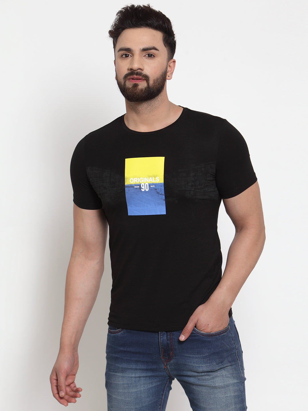 Men Original Black Printed Hosiery T-Shirt