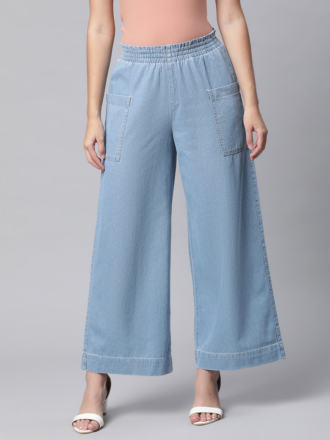 Blue Denim Flared Palazzo