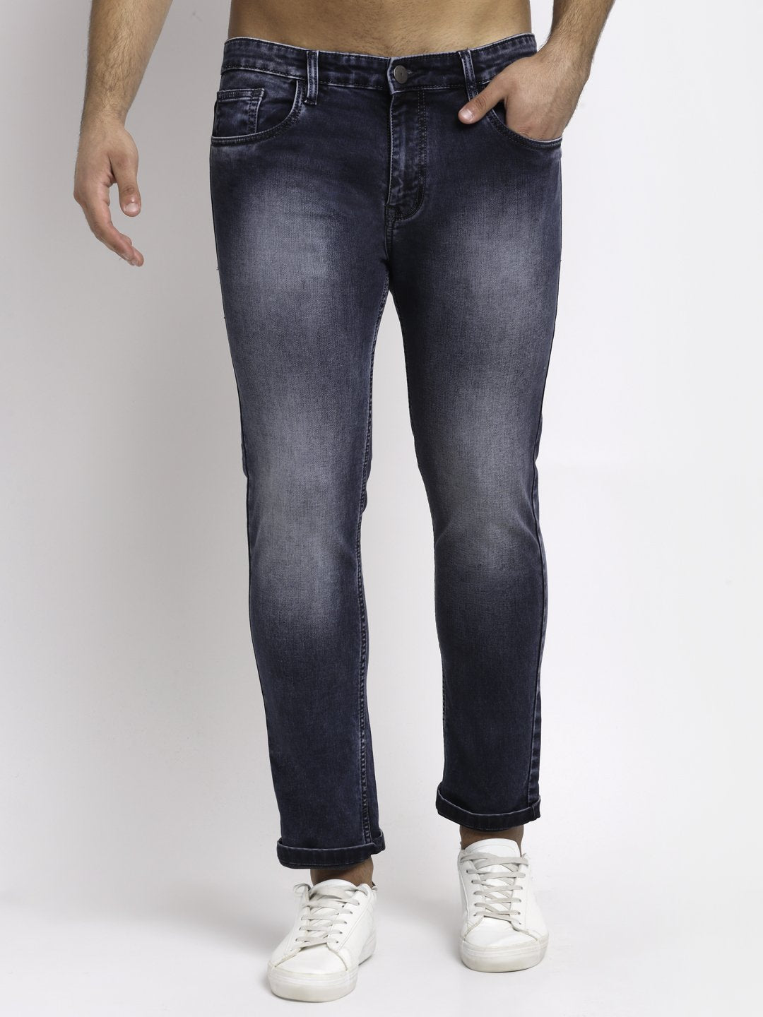 Men Grey Denim Solid Jeans