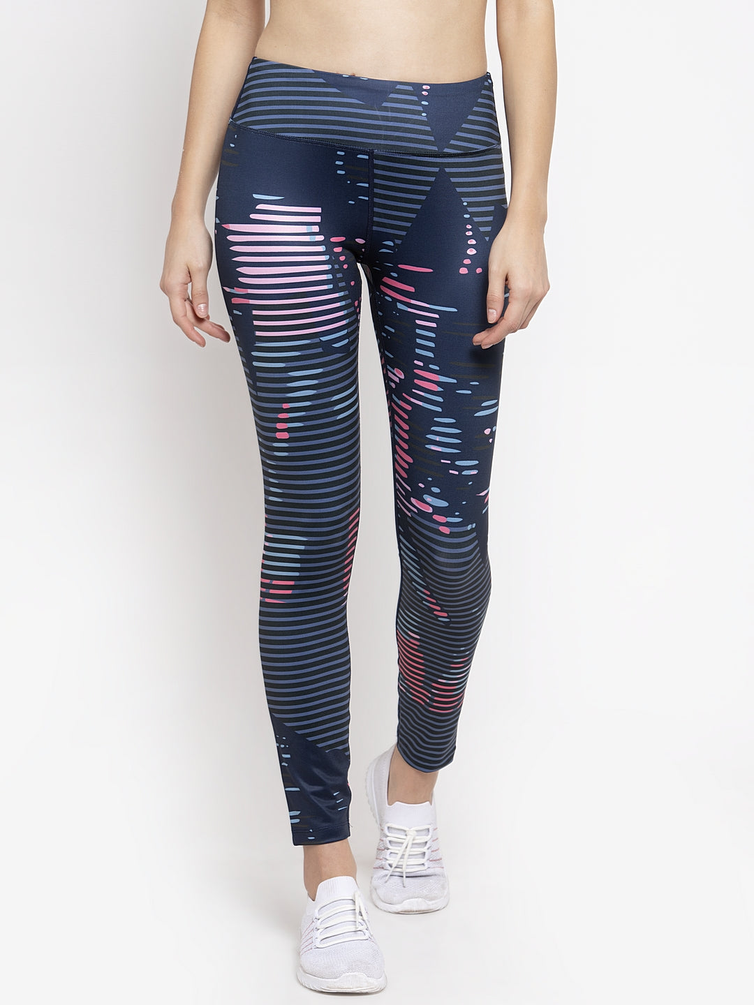 Women Navy Blue Printed Dri Fit Tights