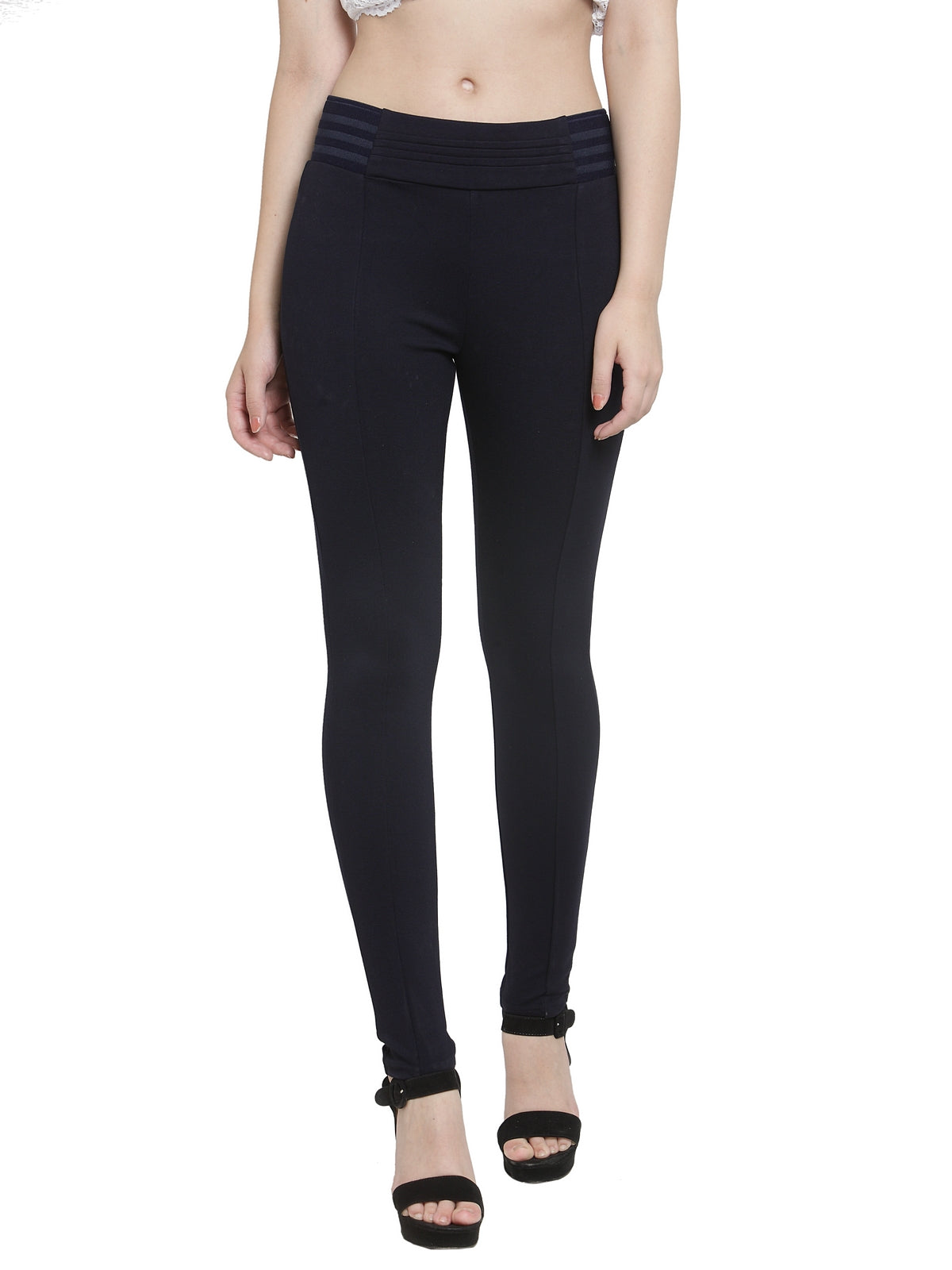 Women Navy Blue Solid Skinny Fit Jegging