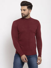 Men Maroon Solid T-Neck Pullover