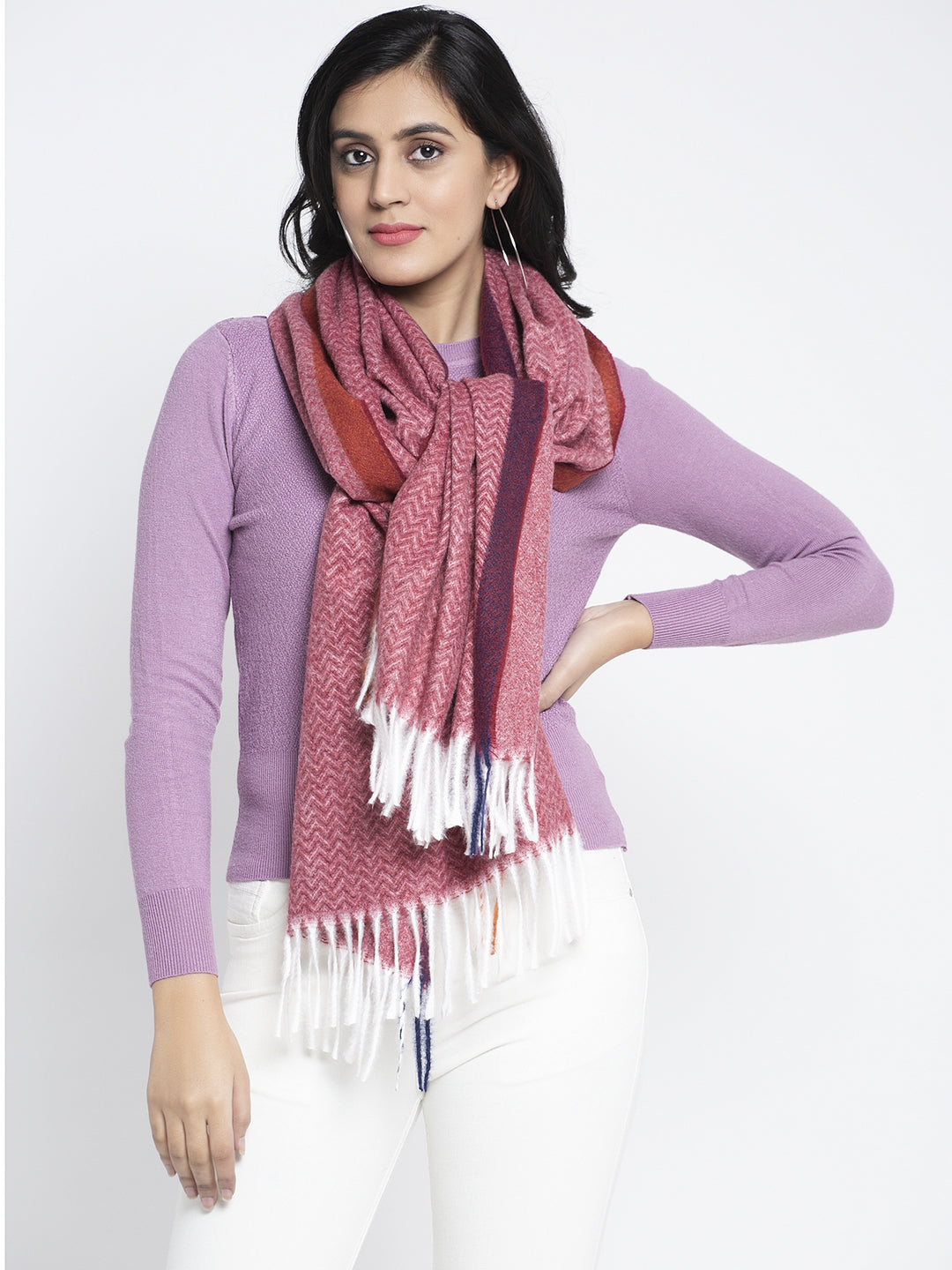 Women Red Solid Stole (71X26)