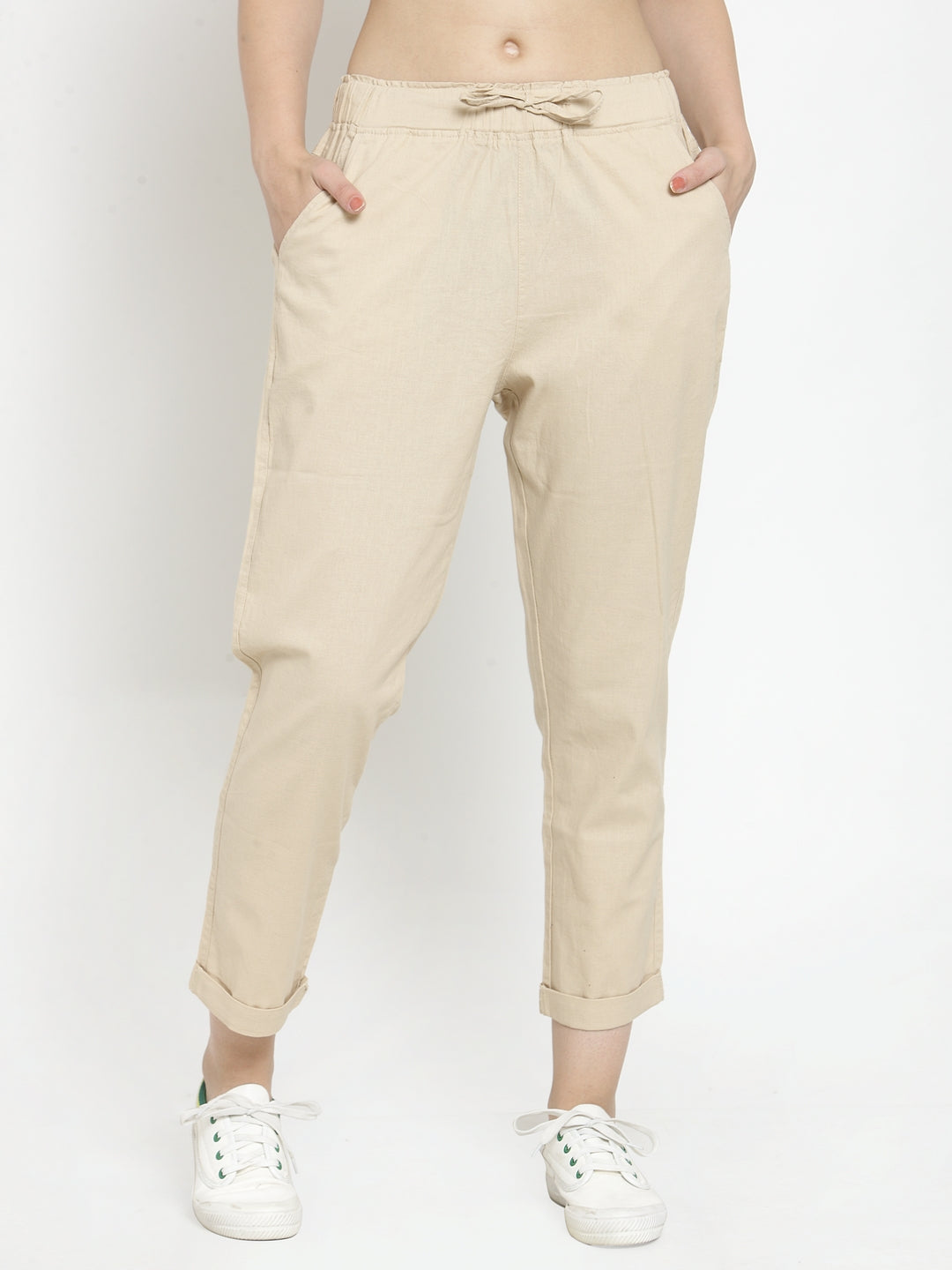 Beige Ankle Length Cotton Lower - Global Republic