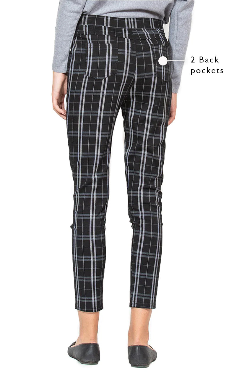 Women High-Rise Black Checked Stretchable Jegging