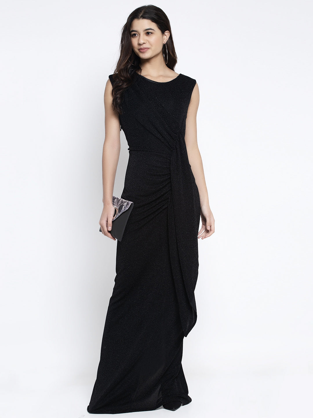 women black round neck solid dresses
