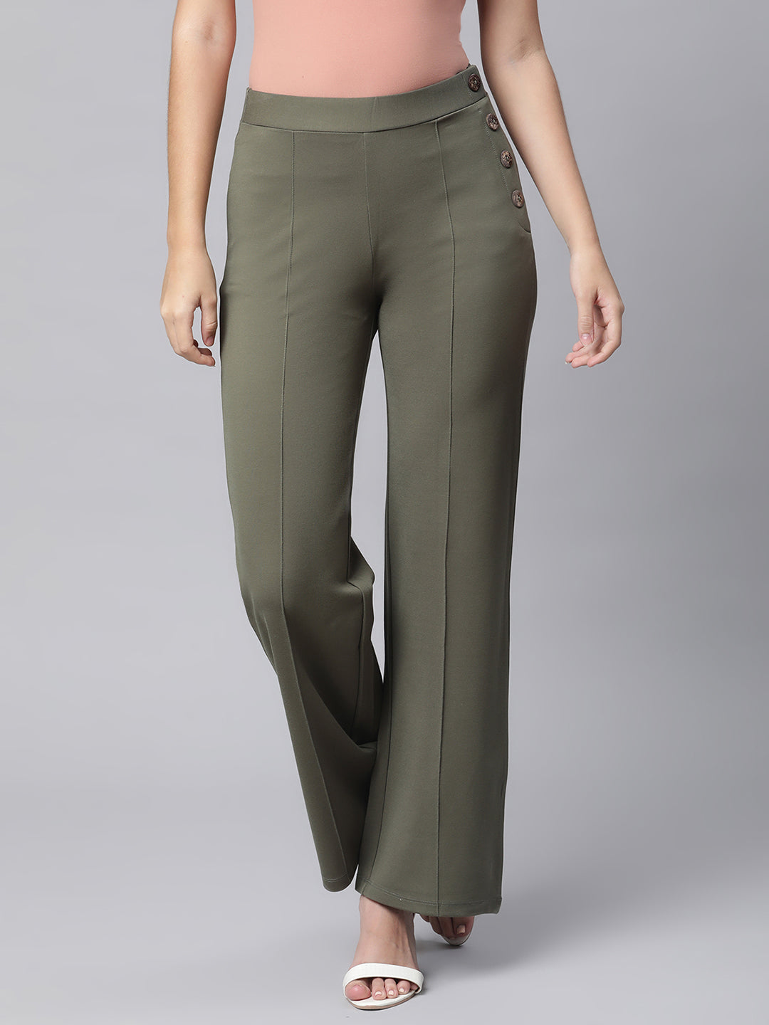 Women Fungus Green Flared Palazzo - Global Republic