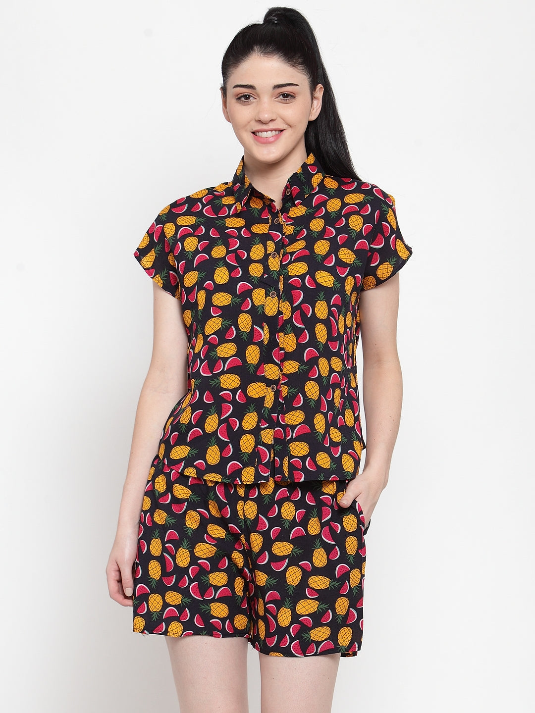 Women Printed Pink Set Of Shirt And Shorts