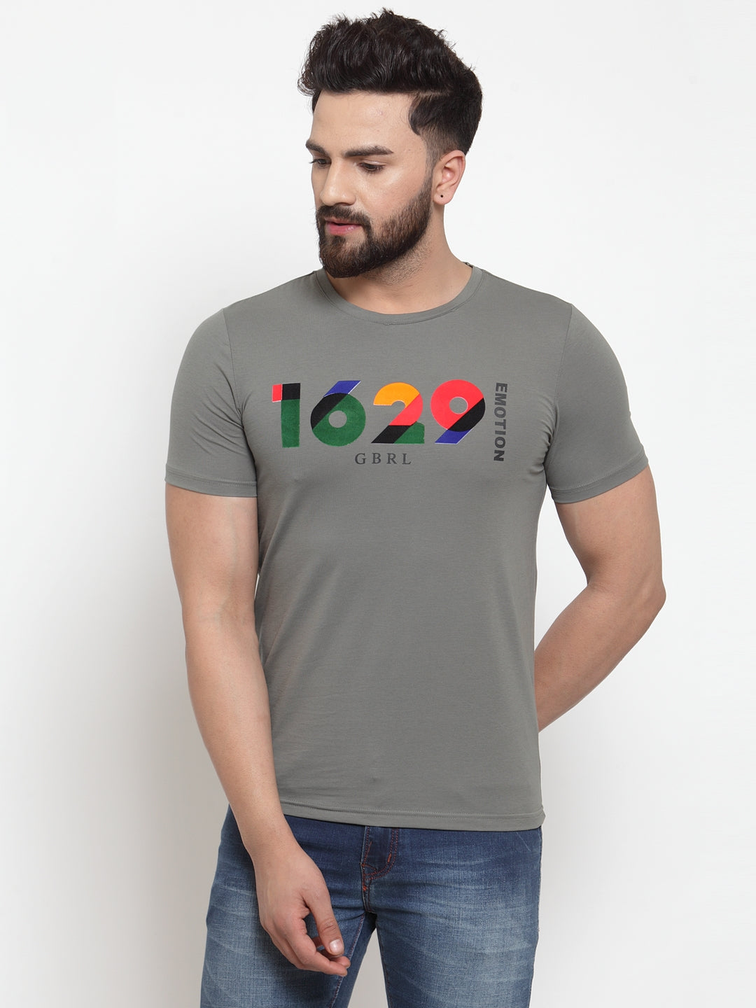 Men Numerical Printed Olive Green Hosiery T-Shirt