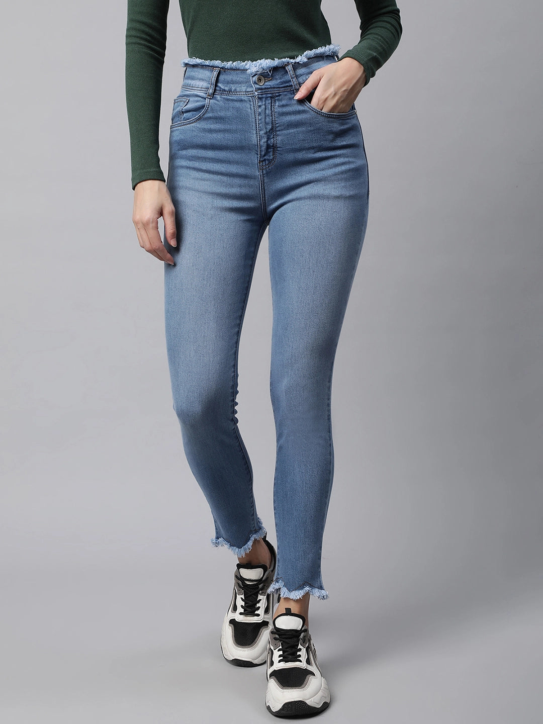 Light Blue Fringe Slim Fit Jeans - Global Republic