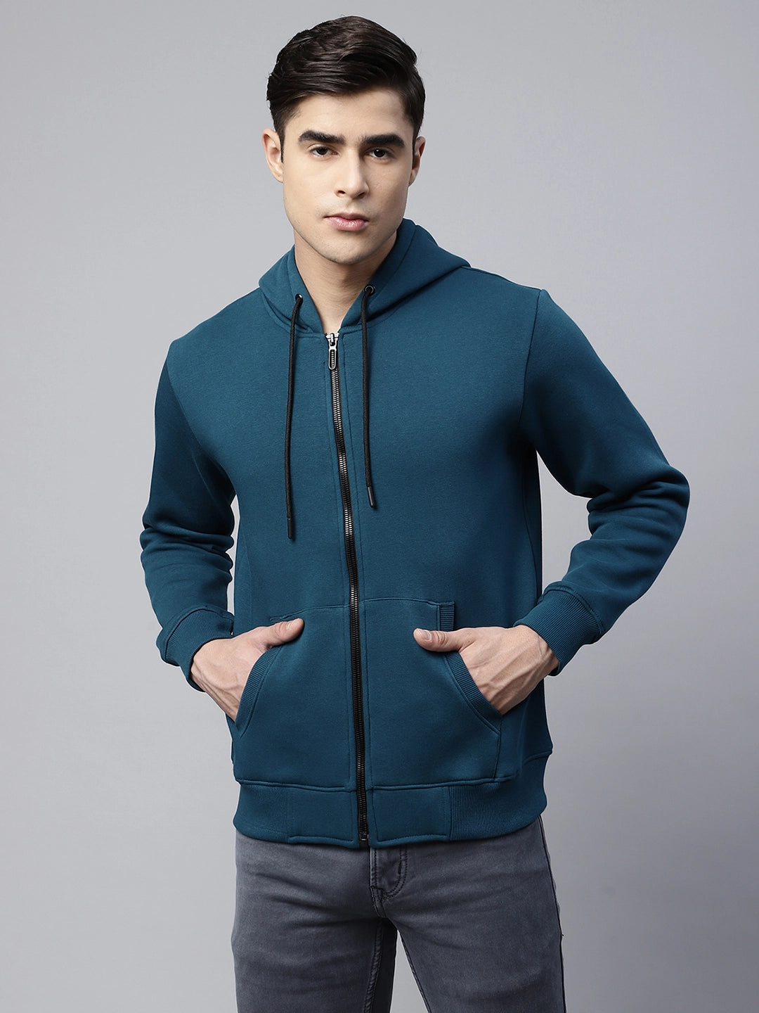 Teal Solid Hosiery Hooded Sweatshirt - Global Republic
