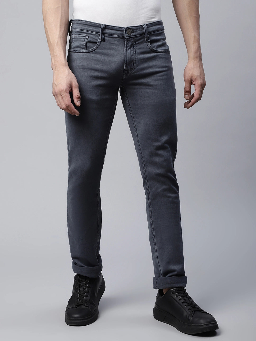 Mens Grey Faded Tapered Leg Low Rise Jeans - Global Republic