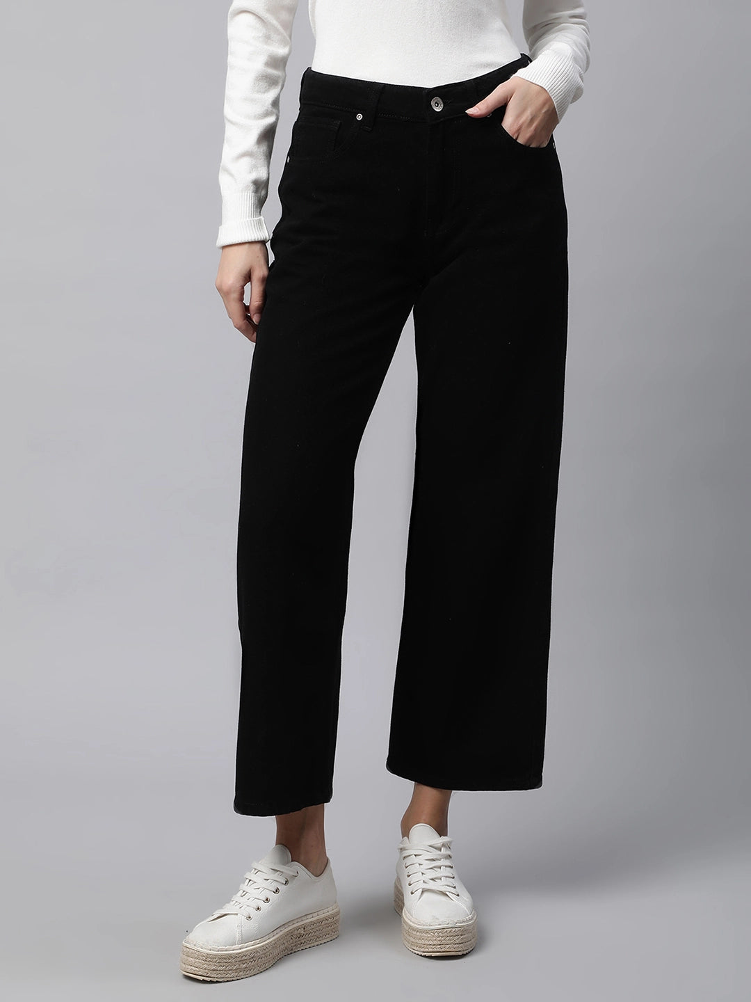 Buy Women Ankle Length Baggy Fit Black Jeans - Global Republic