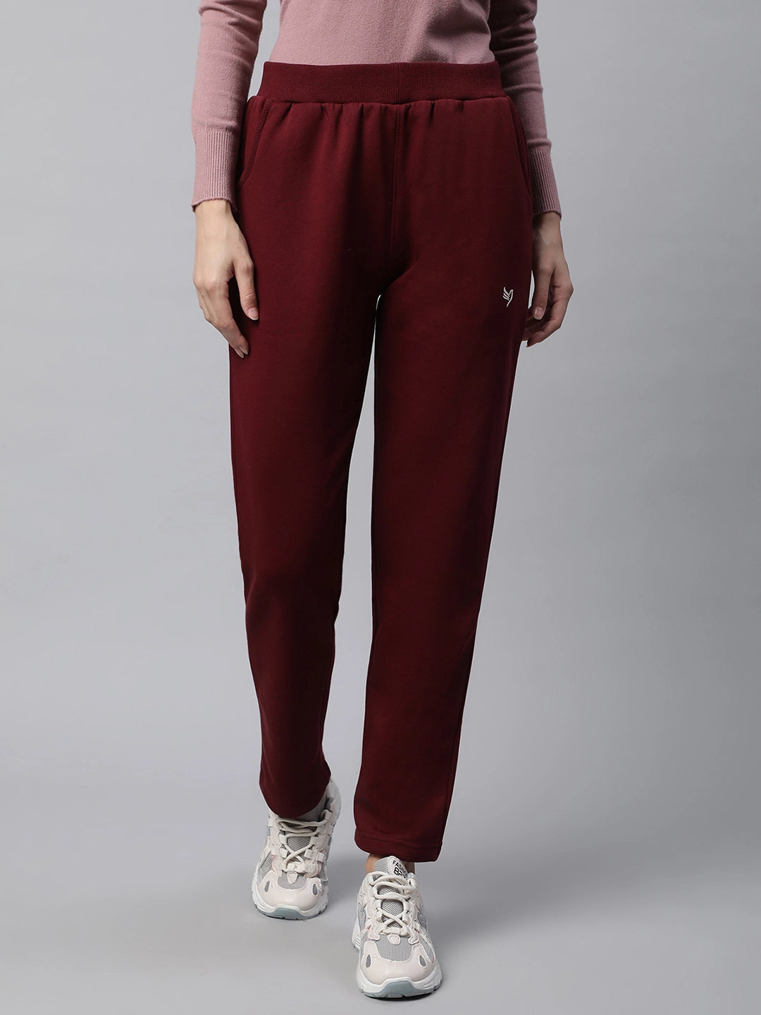 Buy Women Wine Narrow Fit Mid Rise Track Pants With Pockets - Global  Republic