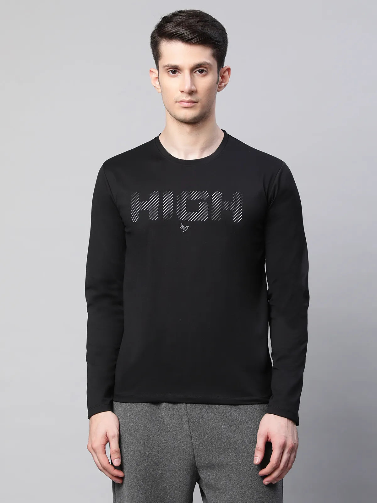 Mens Black Slim Fit Typographic Rubber Printed Sweatshirt - Global Republic