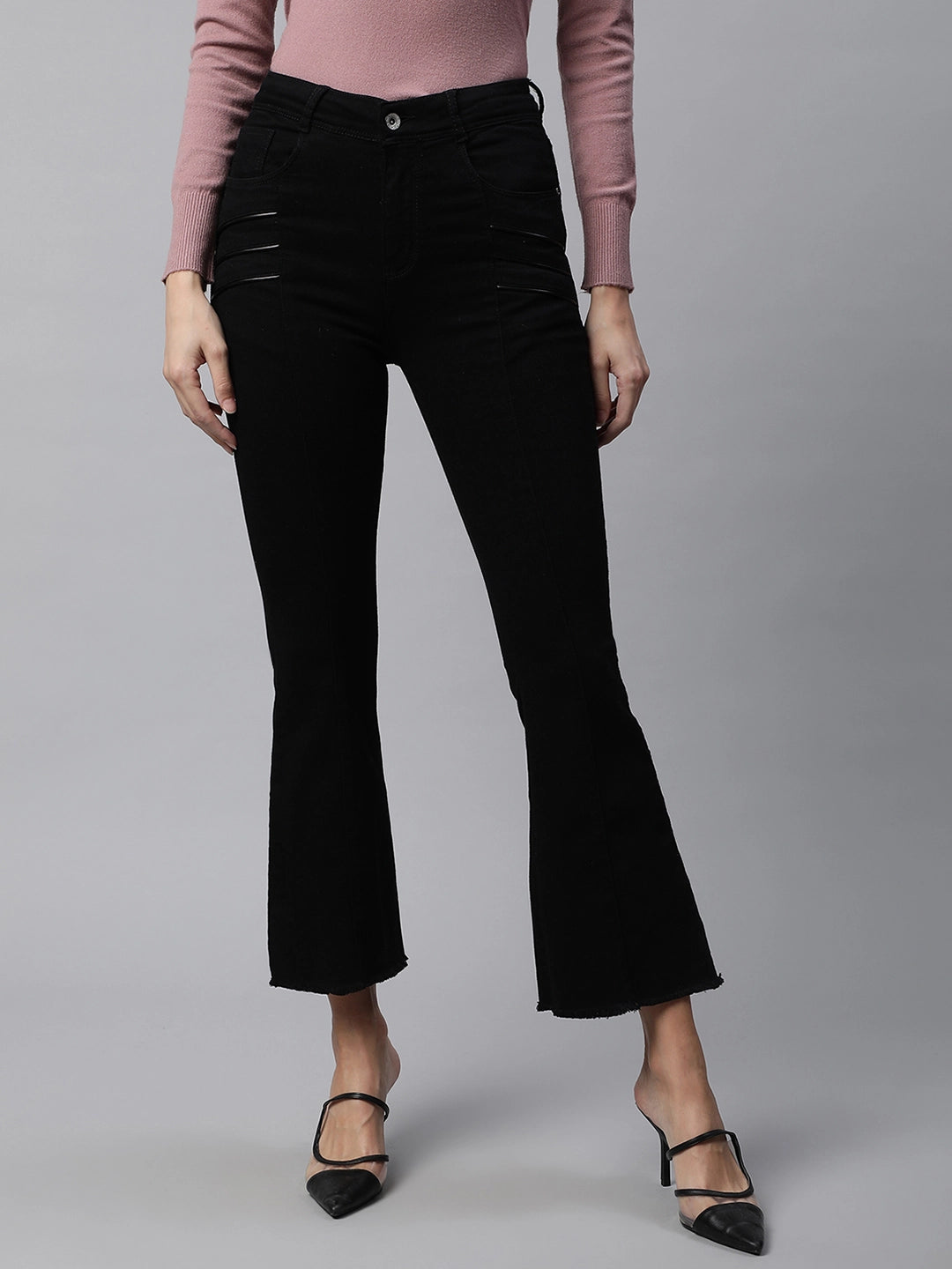 Black Cotton Blend Bootcut Jeans - Global Republic