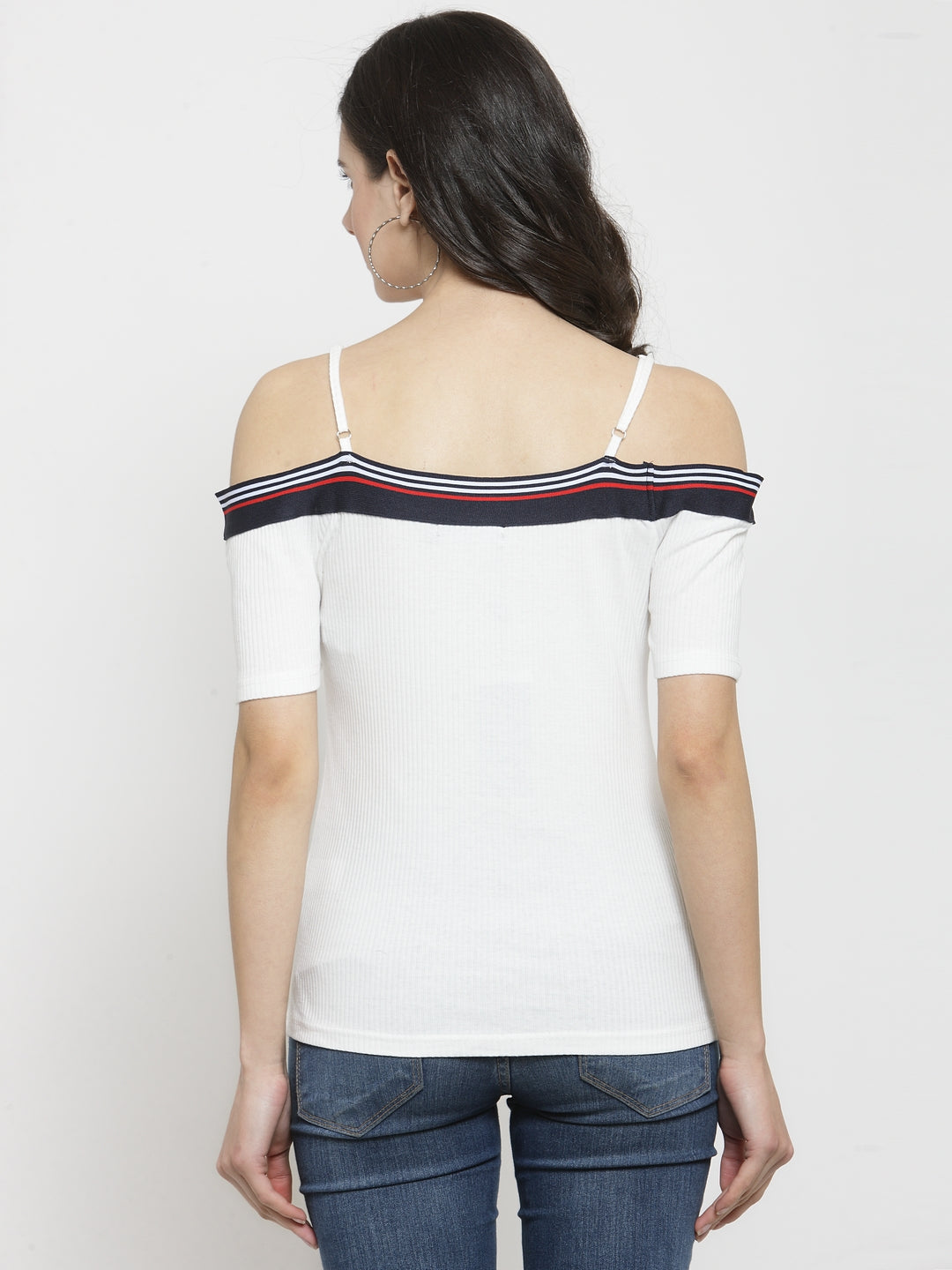 Women White Solid Off Shoulder Regular Fit T-Shirts