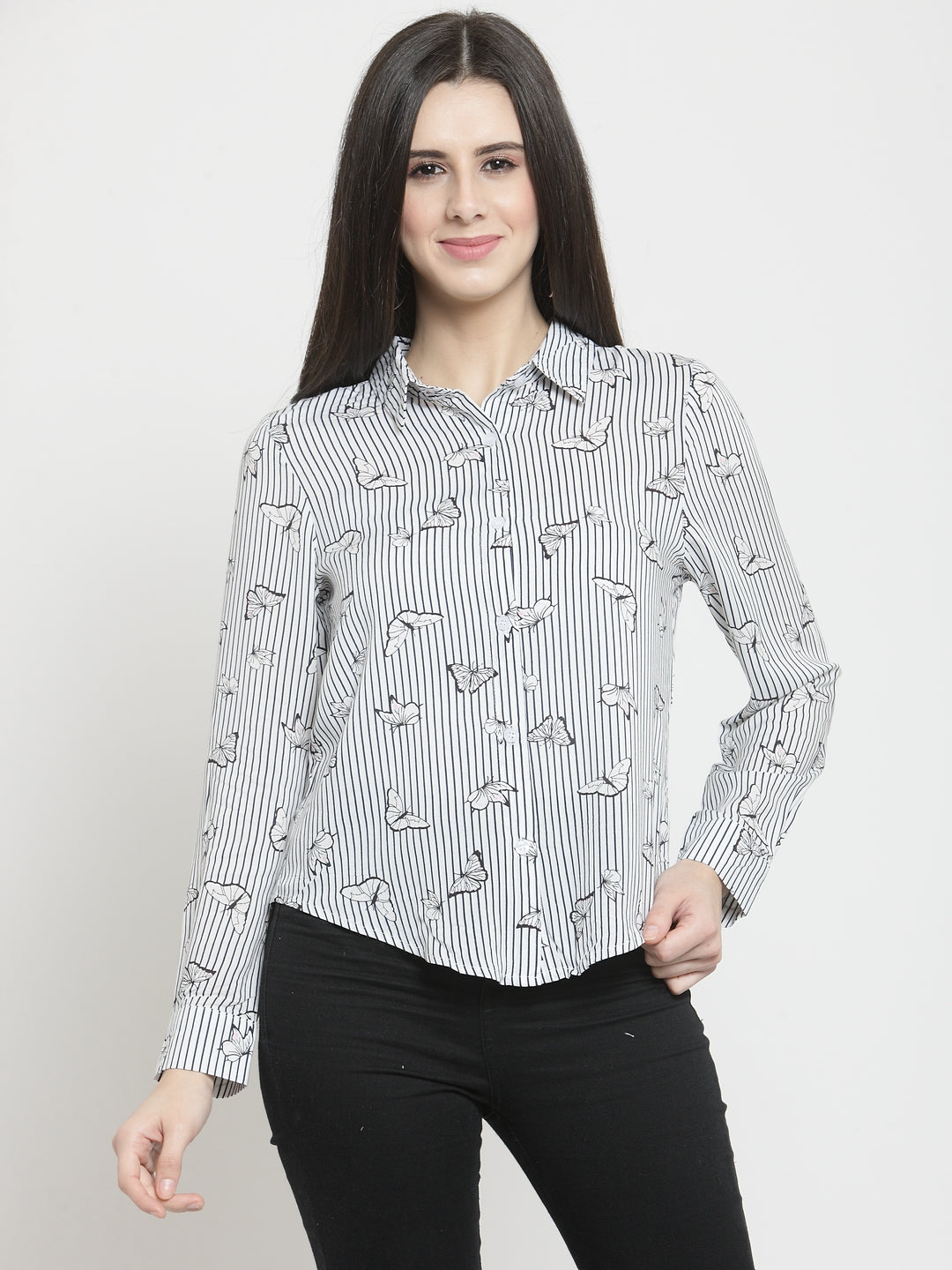 Women Printed White Full Sleeved Shirt